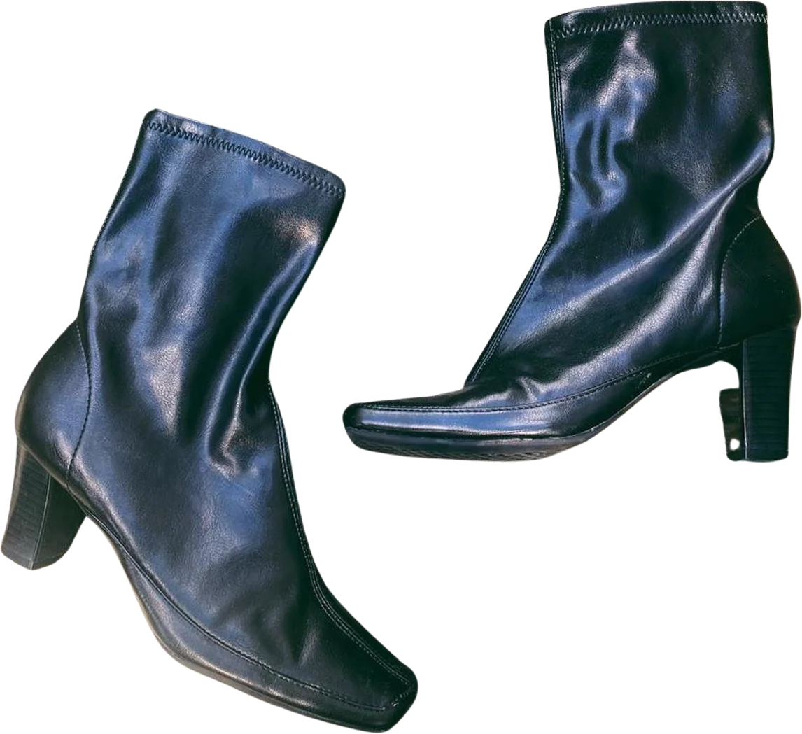 Vintage 90s Aerosoles Blue Gene Style Black Leather Heeled Boots Size 7 by Steve Madden Nine West