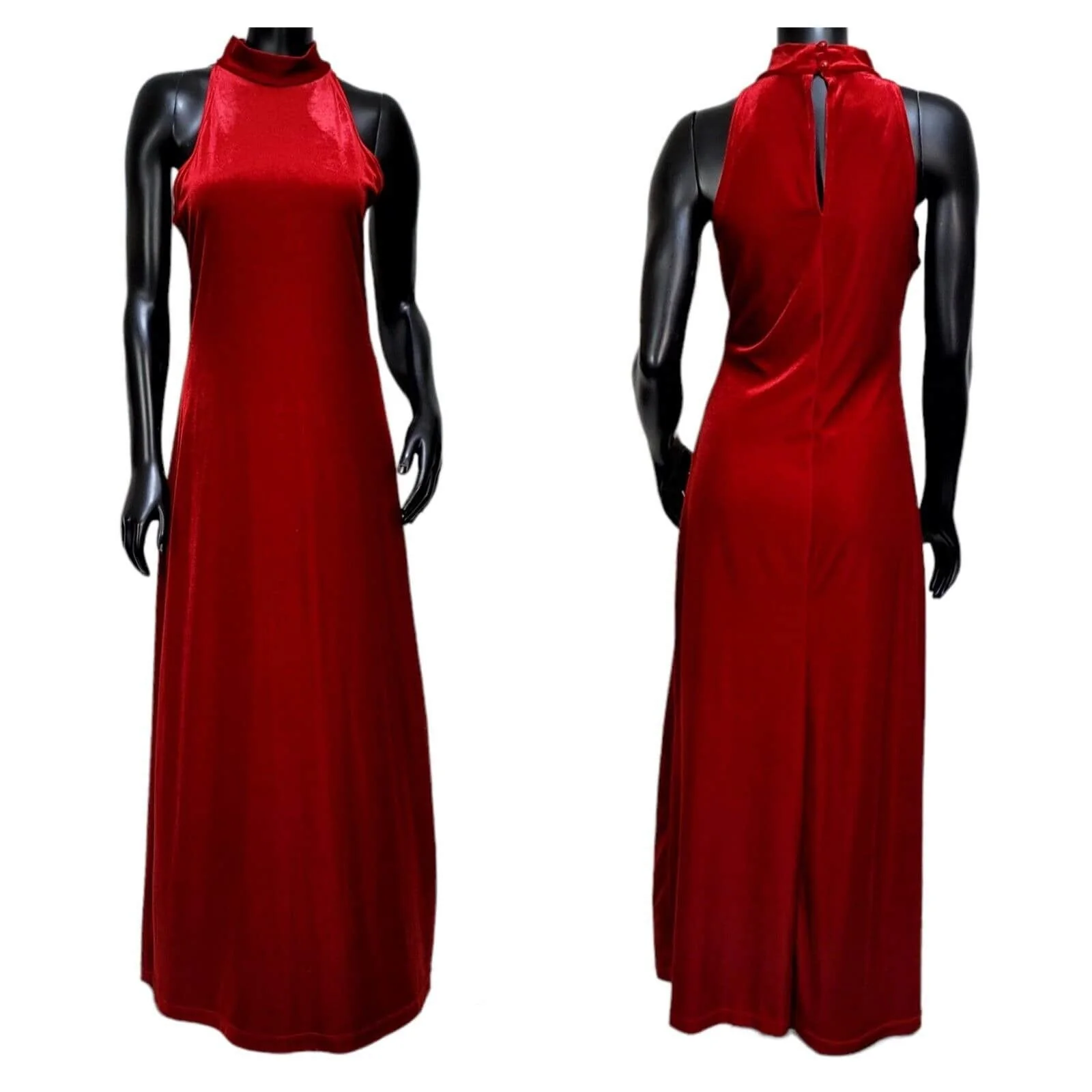 90s Red Velvet Mockneck Sleeveless Maxi Dress By  All That Jazz - Image 3