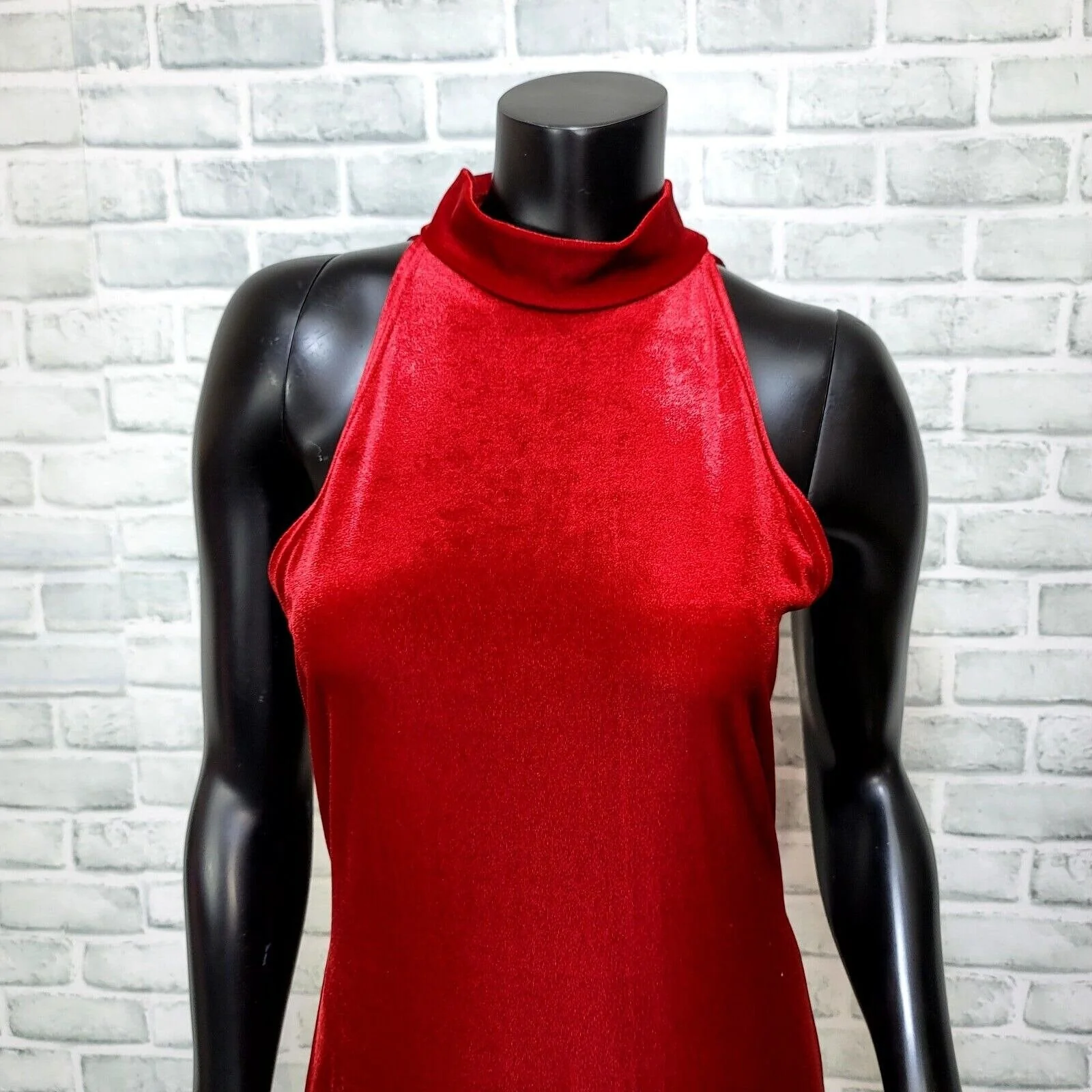 90s Red Velvet Mockneck Sleeveless Maxi Dress By  All That Jazz - Image 4
