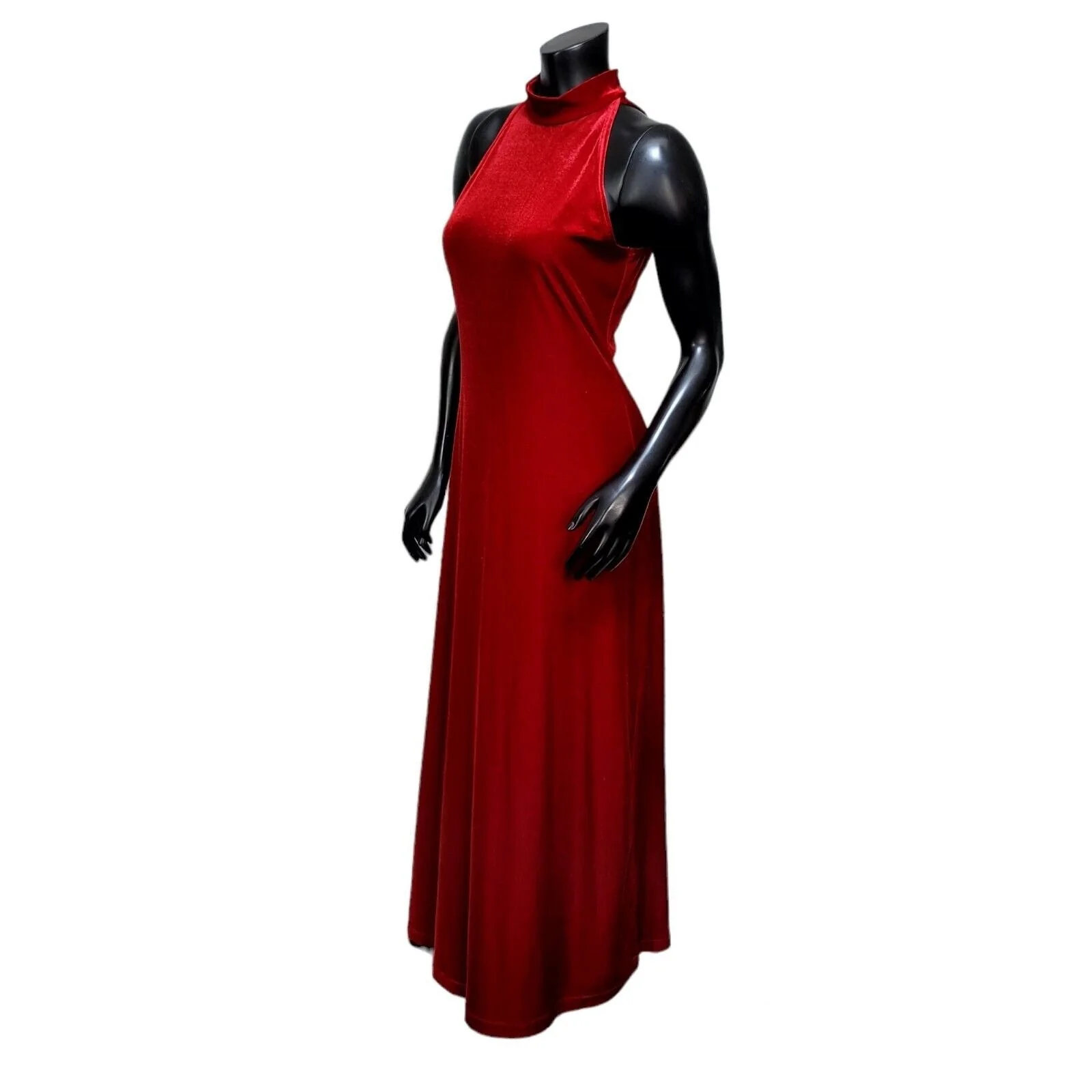 90s Red Velvet Mockneck Sleeveless Maxi Dress By  All That Jazz - Image 6