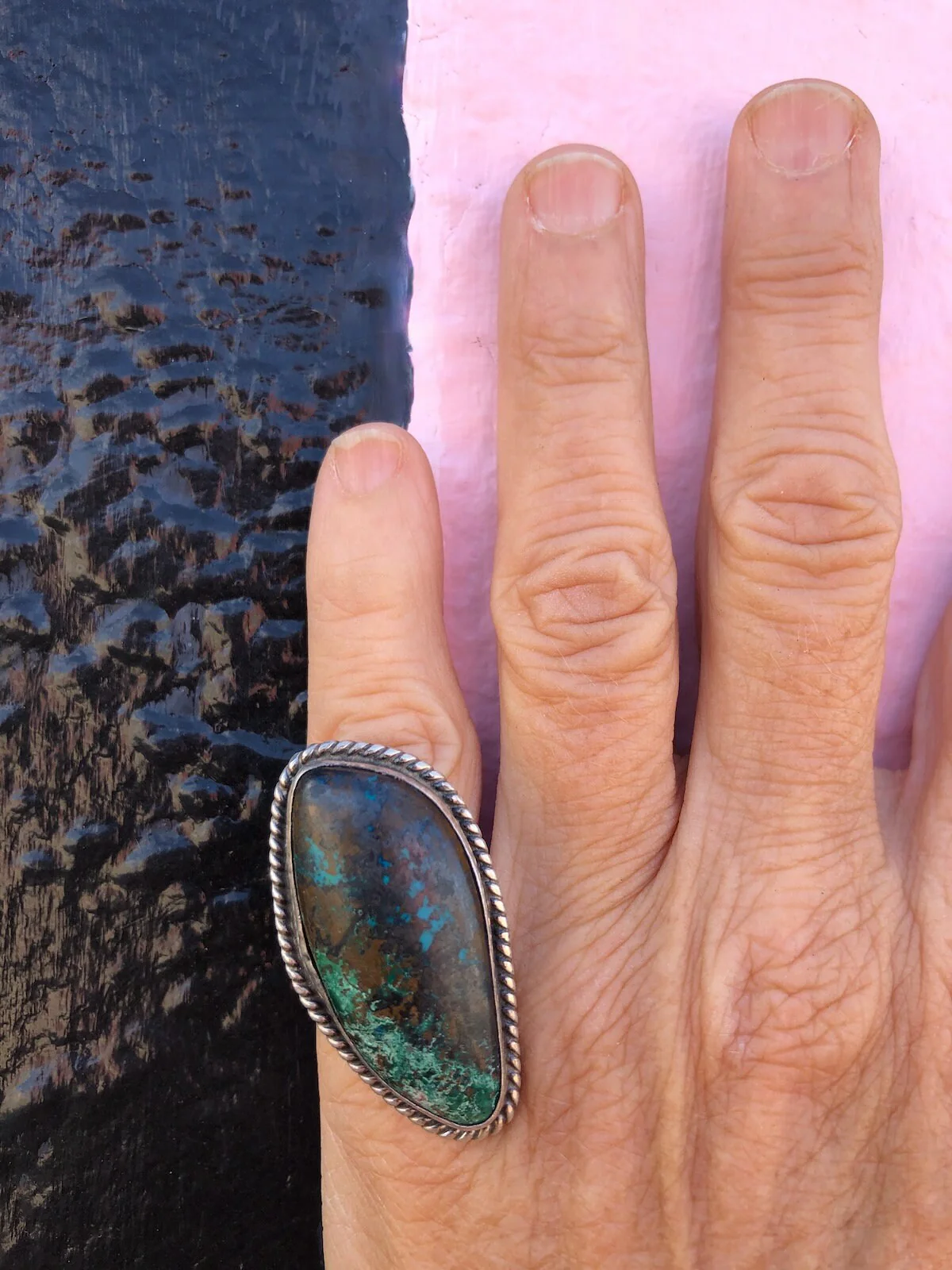Vintage 90s Azurite Sterling Silver Ring Signed Chimney Butte Sz 6. 5 by Chimney Butte - Image 3