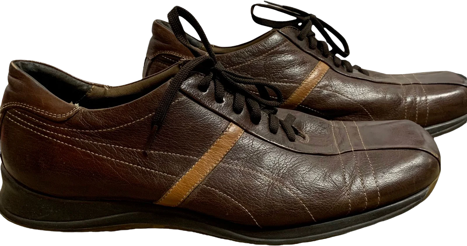 Vintage 90s Bacco Bucci Leather Italian Sneakers Brown Lace Up Square Toe by Bacco Bucci