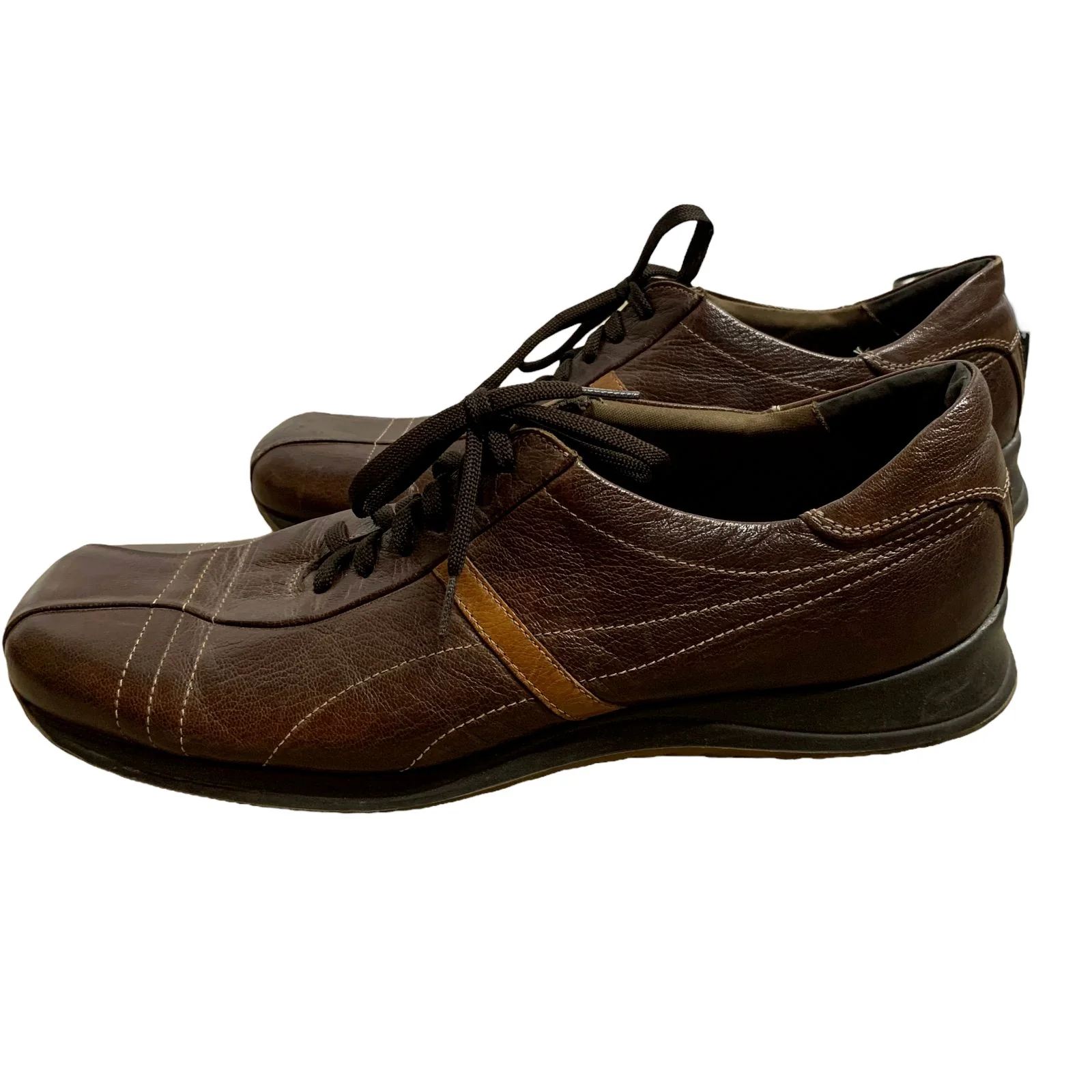 Vintage 90s Bacco Bucci Leather Italian Sneakers Brown Lace Up Square Toe by Bacco Bucci - Image 2