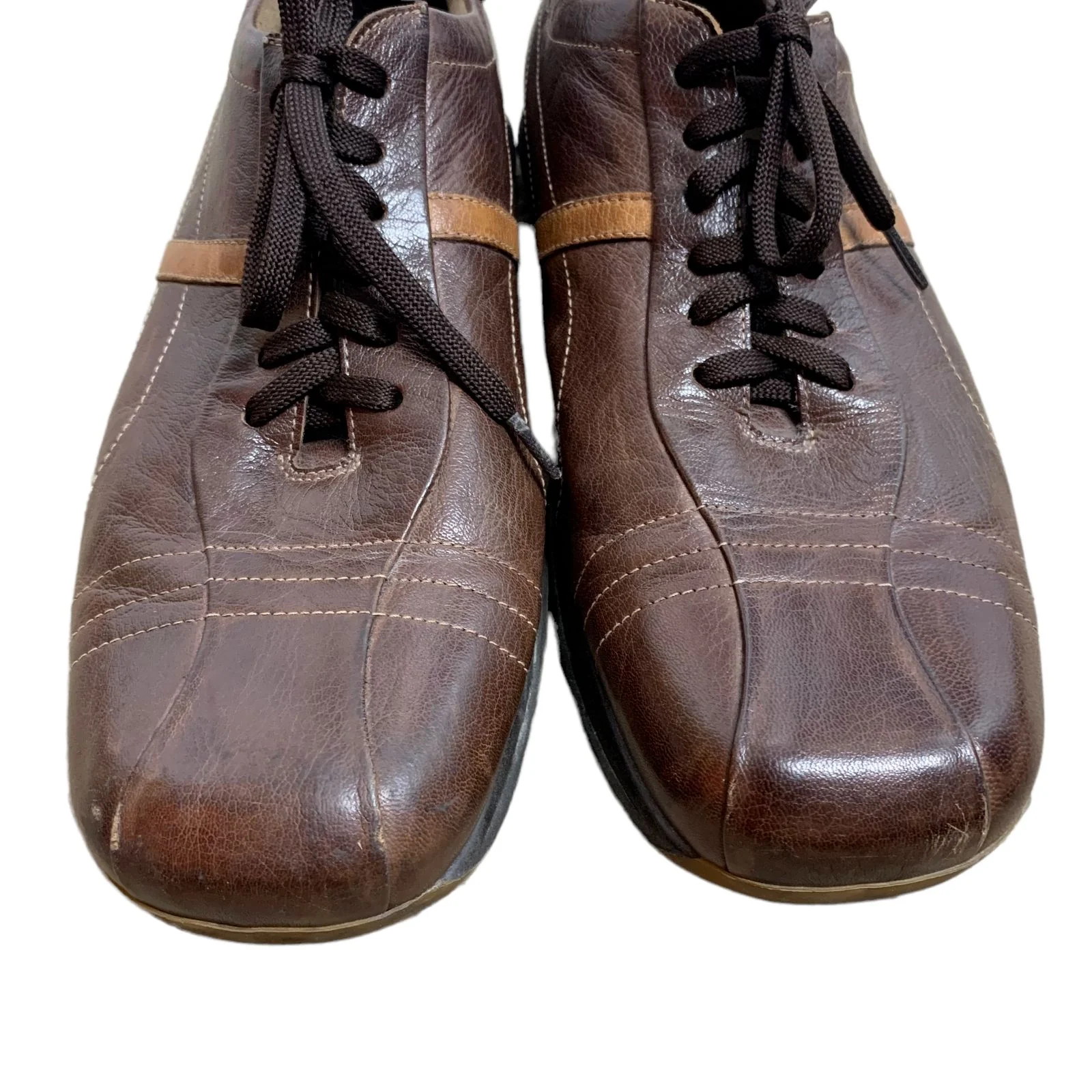 Vintage 90s Bacco Bucci Leather Italian Sneakers Brown Lace Up Square Toe by Bacco Bucci - Image 3