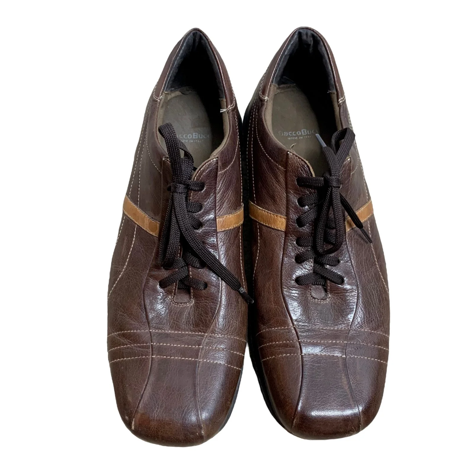 Vintage 90s Bacco Bucci Leather Italian Sneakers Brown Lace Up Square Toe by Bacco Bucci - Image 4