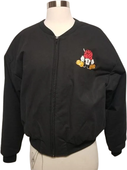 Vintage 90s Beaded Bottoms Up Mickey Mouse Bomber Jacket Size Medium by Mickey and Co - Image 2