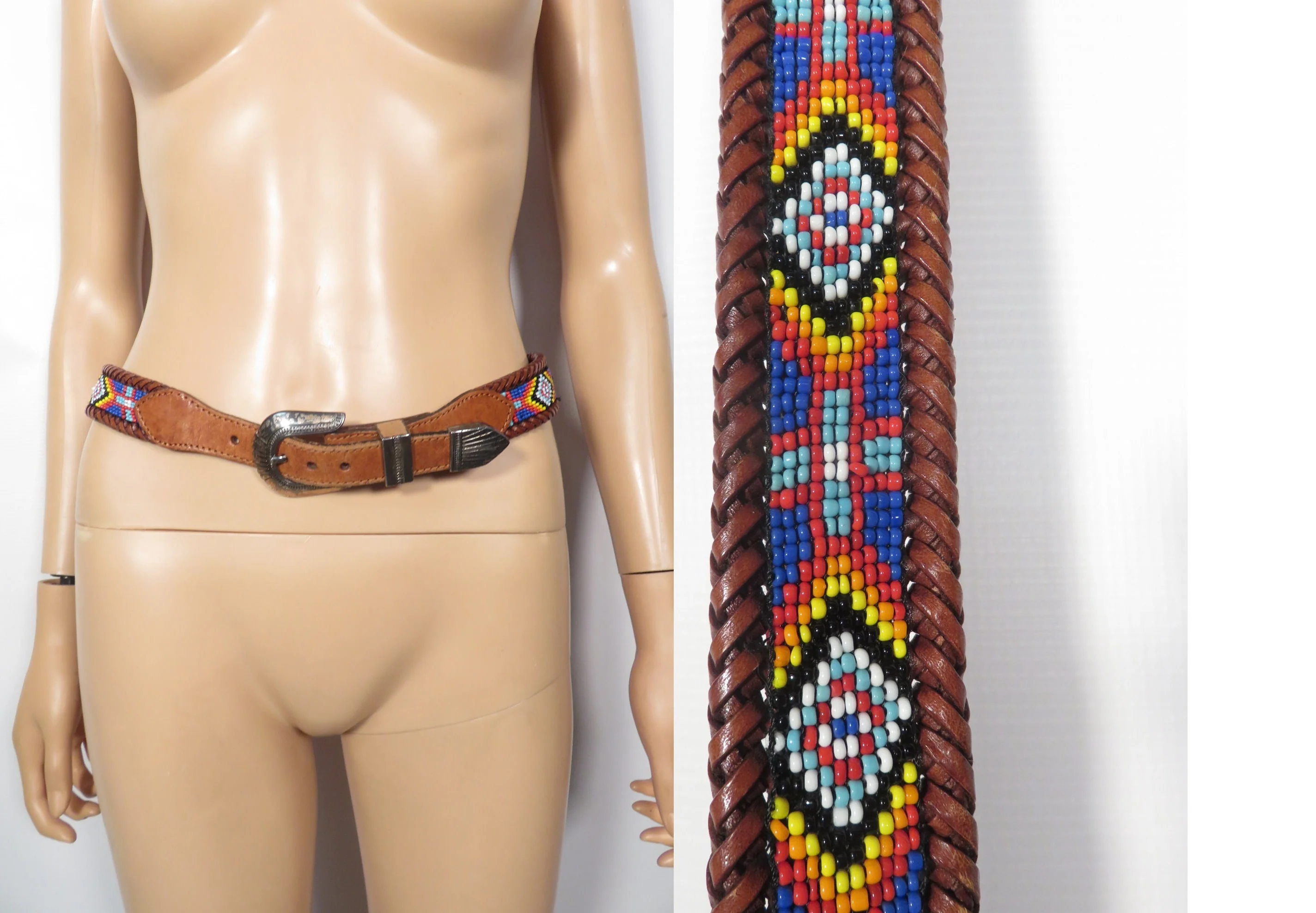 Vintage 90s Beaded Leather Belt Size 30 - Image 2