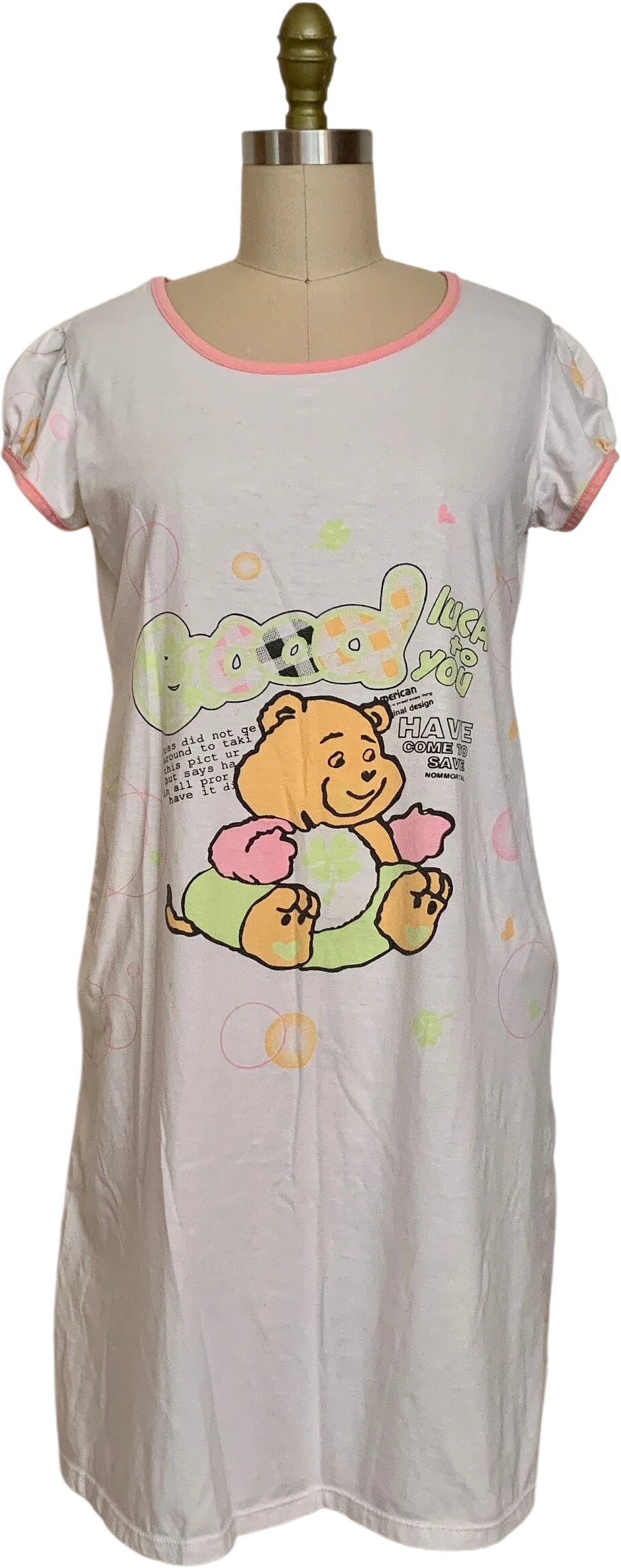 Vintage 90s Bear Sleep Shirt Night Gown Dress Sz S / M