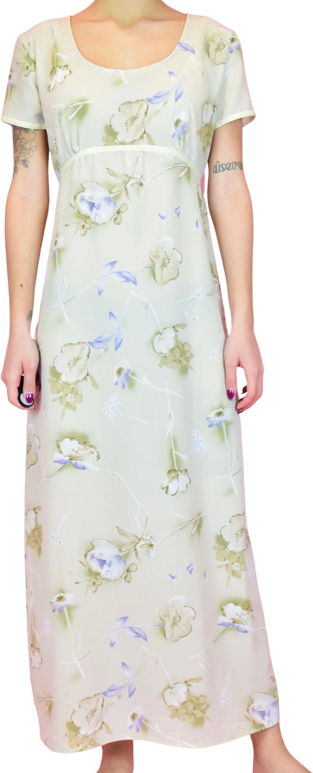 Vintage 90s Beige Floral Baby Doll Maxi Dress by City Triangles