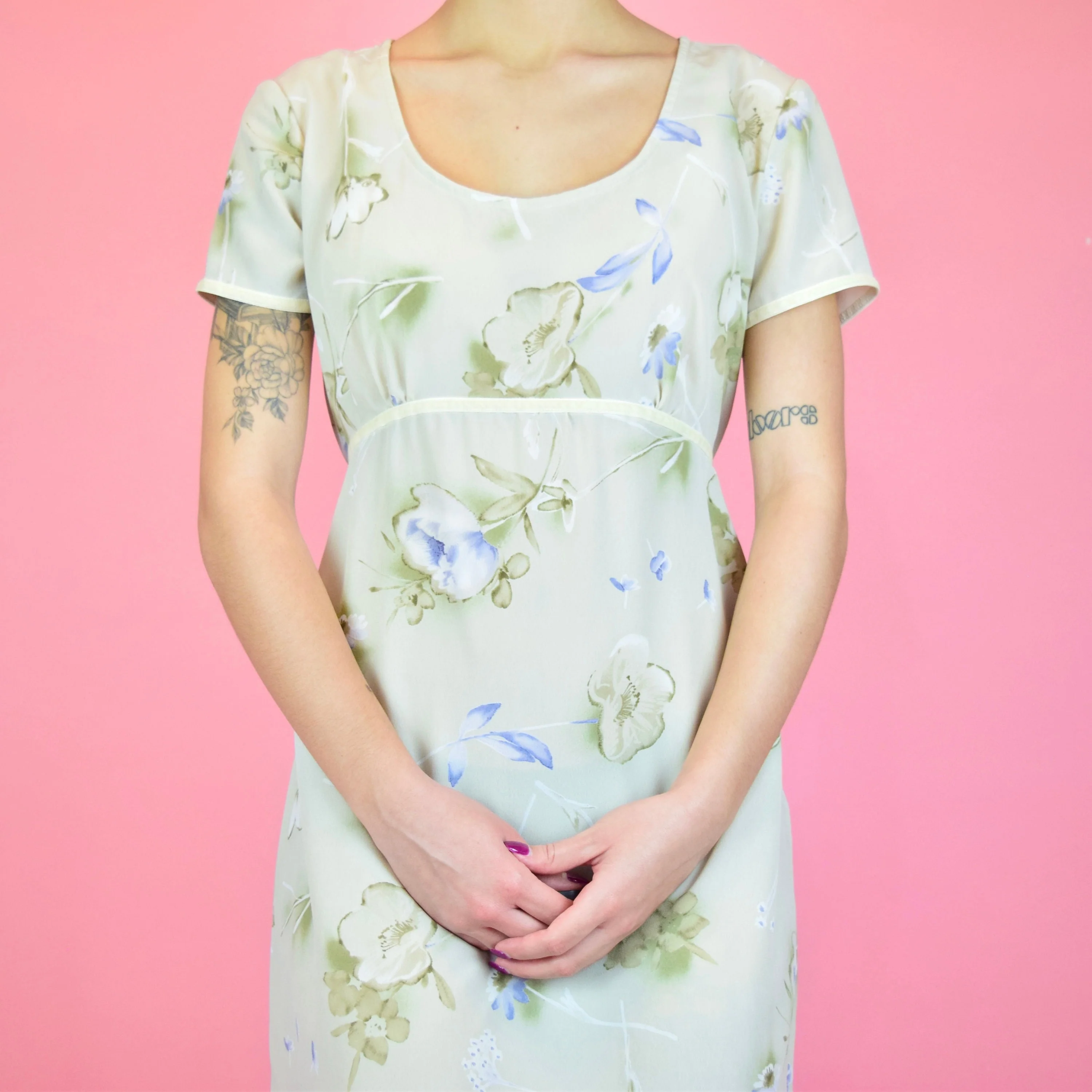 Vintage 90s Beige Floral Baby Doll Maxi Dress by City Triangles - Image 2