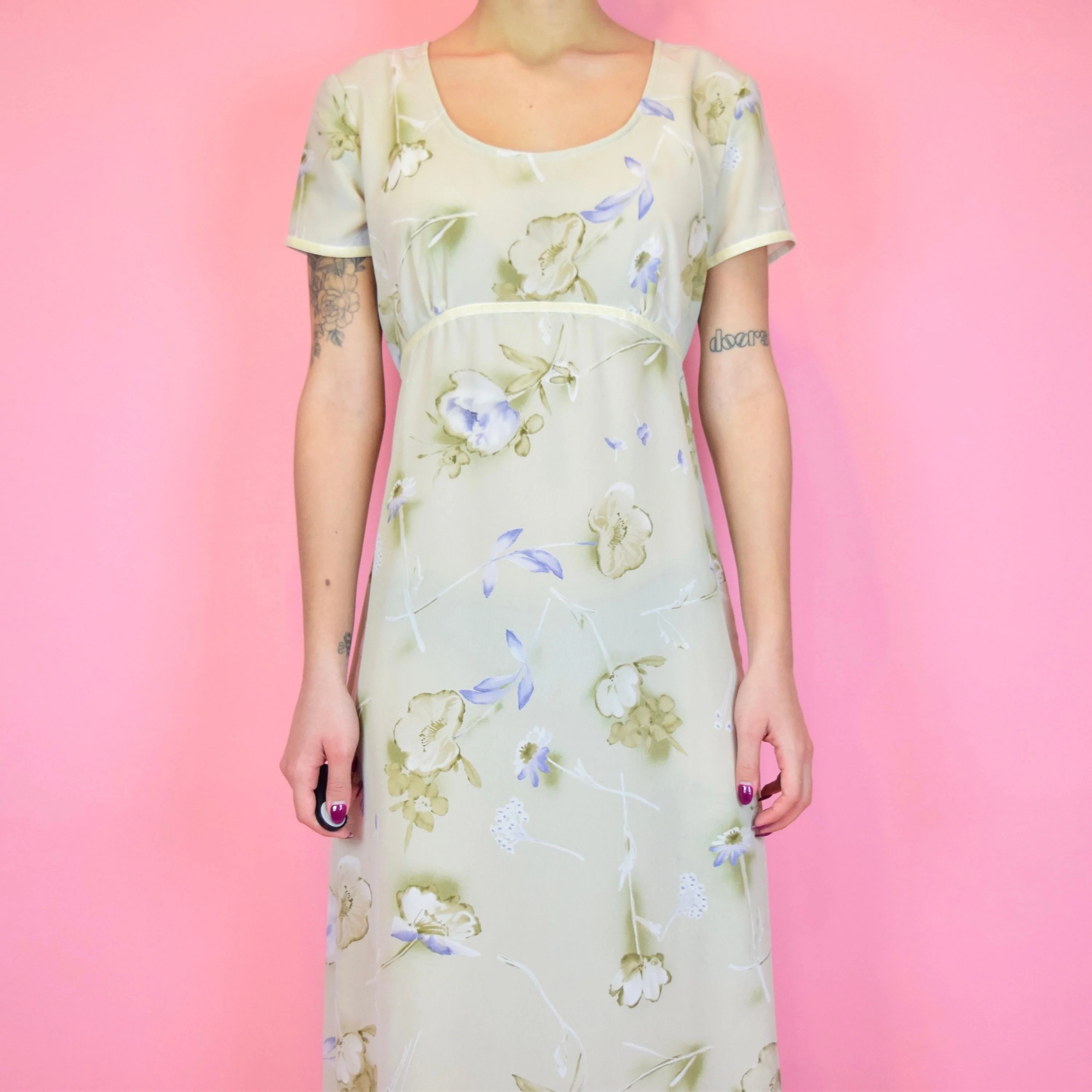 Vintage 90s Beige Floral Baby Doll Maxi Dress by City Triangles - Image 3