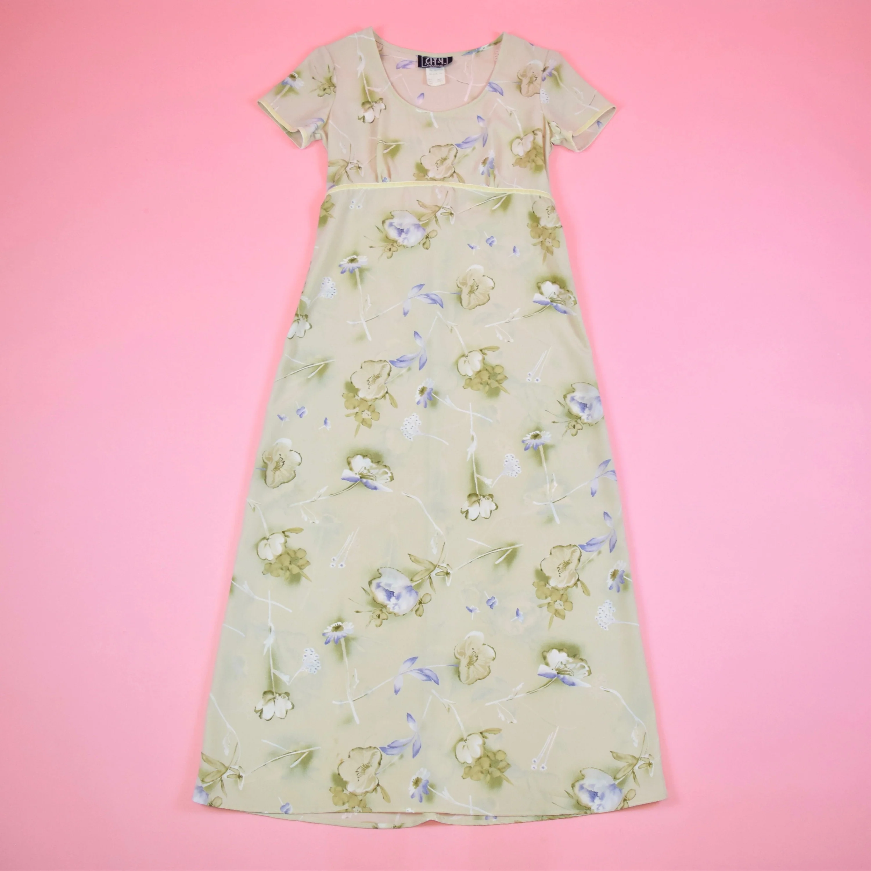 Vintage 90s Beige Floral Baby Doll Maxi Dress by City Triangles - Image 5