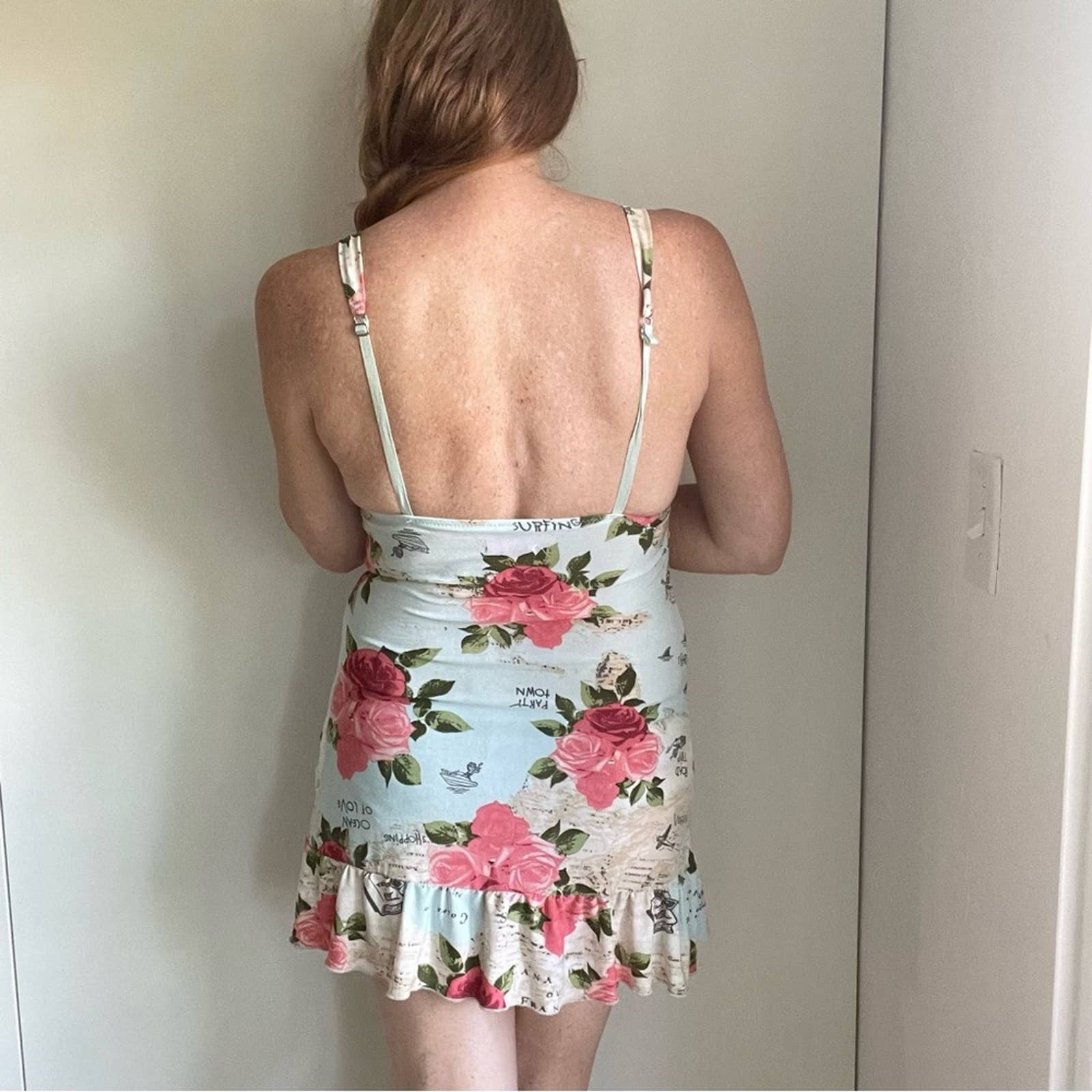 Vintage 90s Betsey Johnson Nightie Slip Style Mini Dress Rose Print Small by Betsey Johnson - Image 6