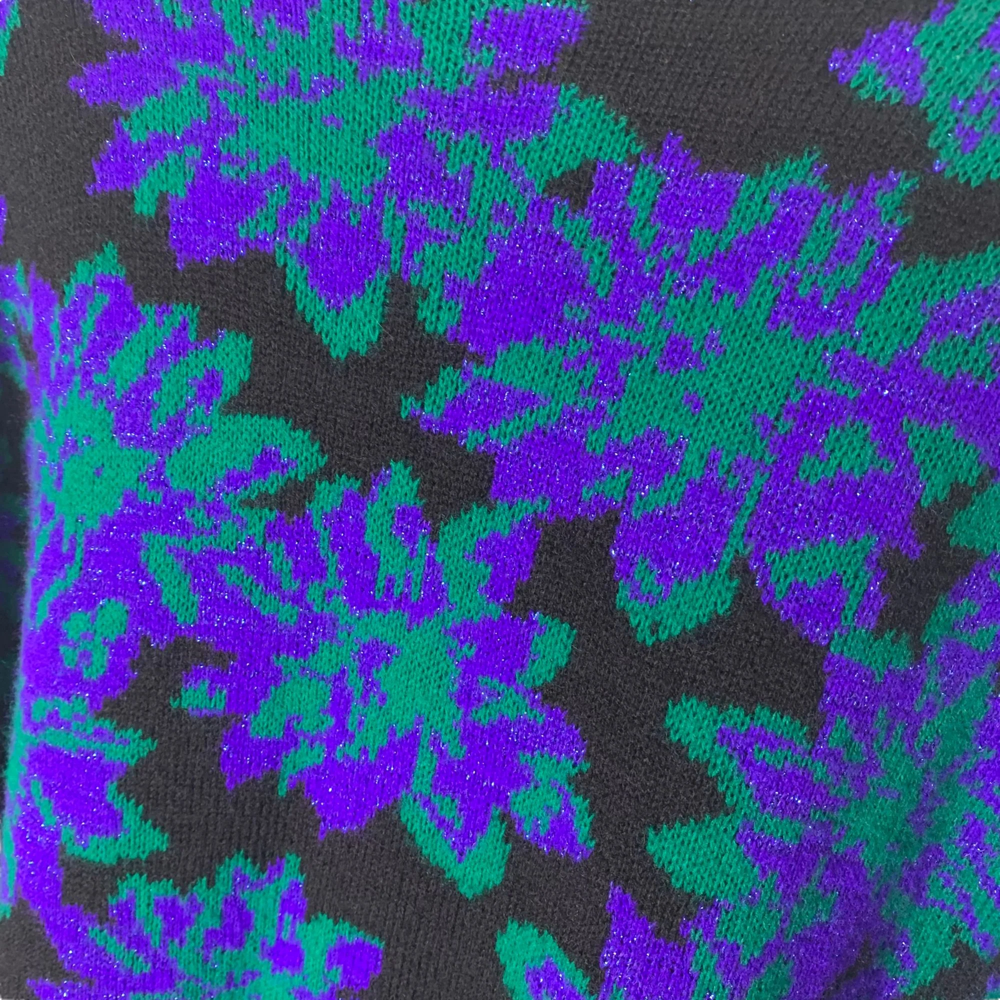 Vintage 90s Black Blue Floral Print High Neck Pull Over Sweater by Spunky - Image 4