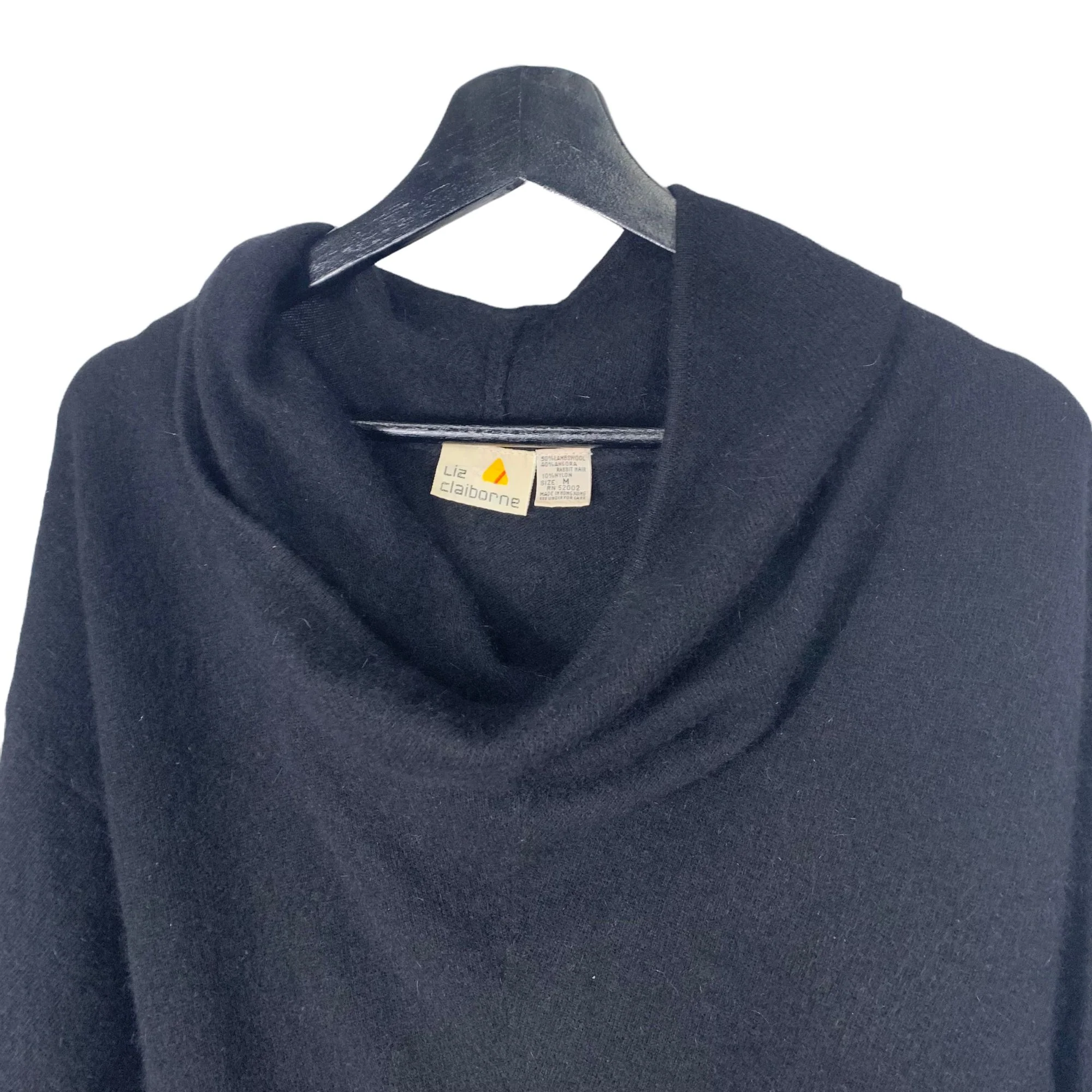 Vintage 90s Black Cowl Neck Lambswool Angora Blend Sweater Top Medium - Image 3