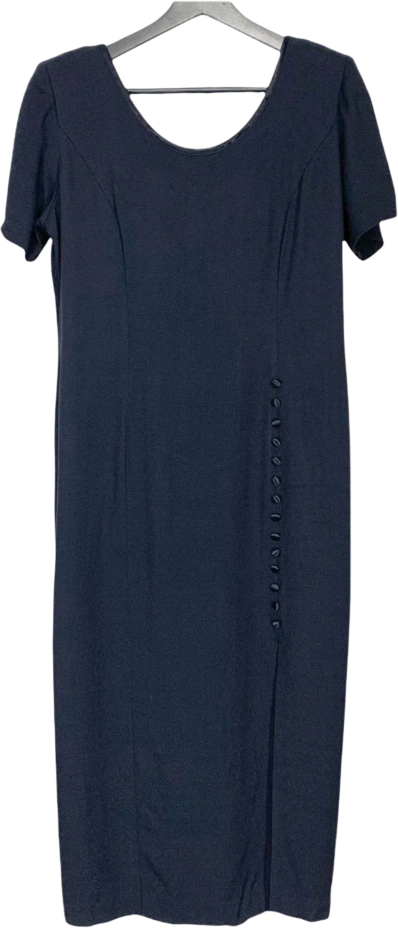 Vintage 90s Black Crisscross Bow Back Midi Dress by Dawn Joy