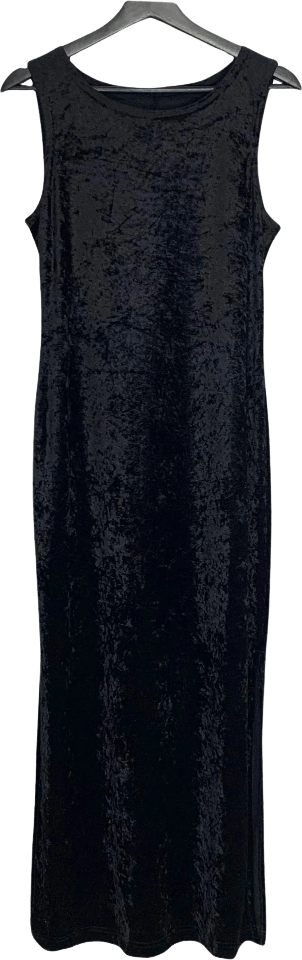 Vintage 90s Black Crush Velvet Sleeveless Double Slit Full Length Dress Medium by All That Jazz