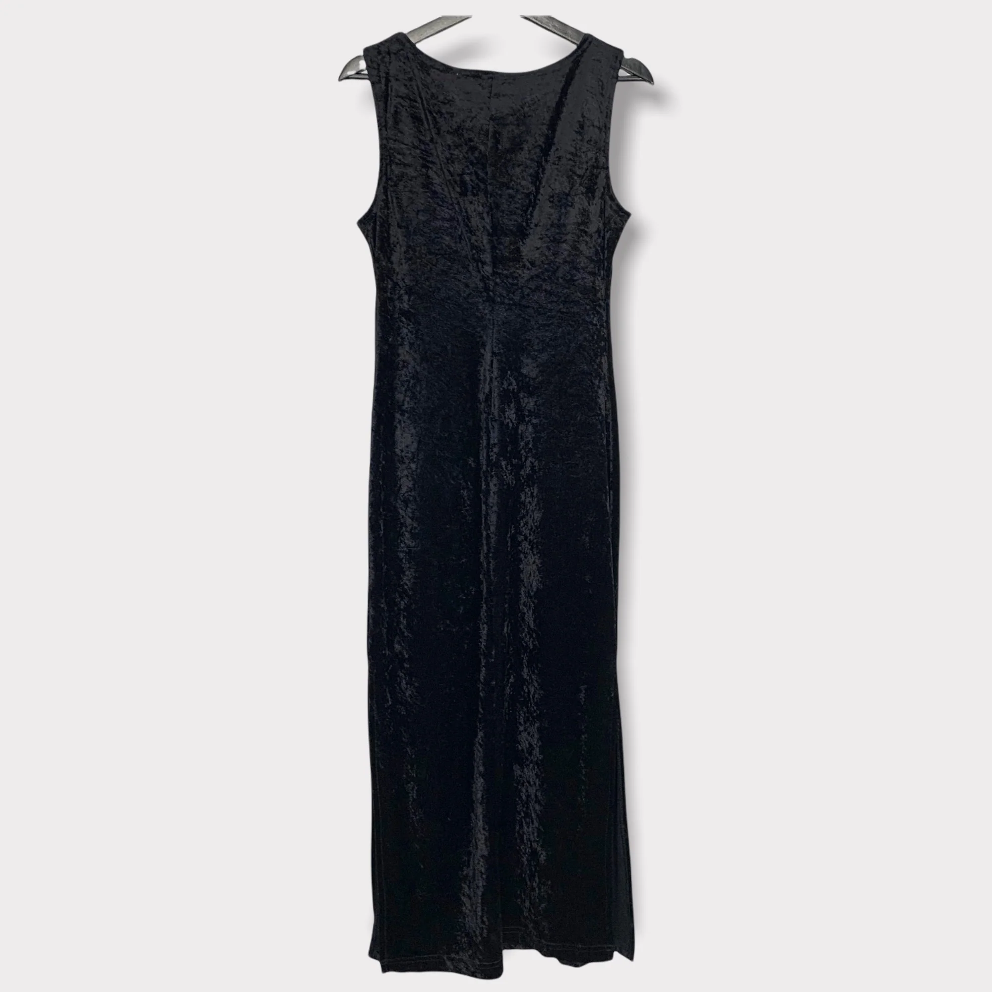Vintage 90s Black Crush Velvet Sleeveless Double Slit Full Length Dress Medium by All That Jazz - Image 2