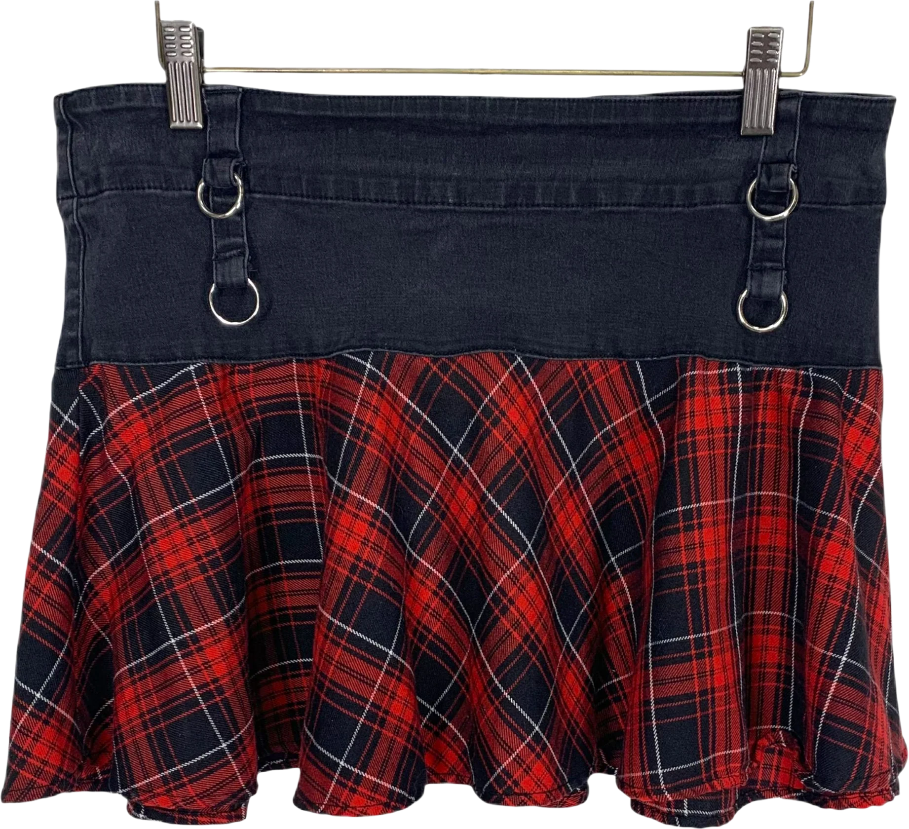Vintage 90s Black Denim Plaid Ring Mini Skirt Xl by Tripp of NYC