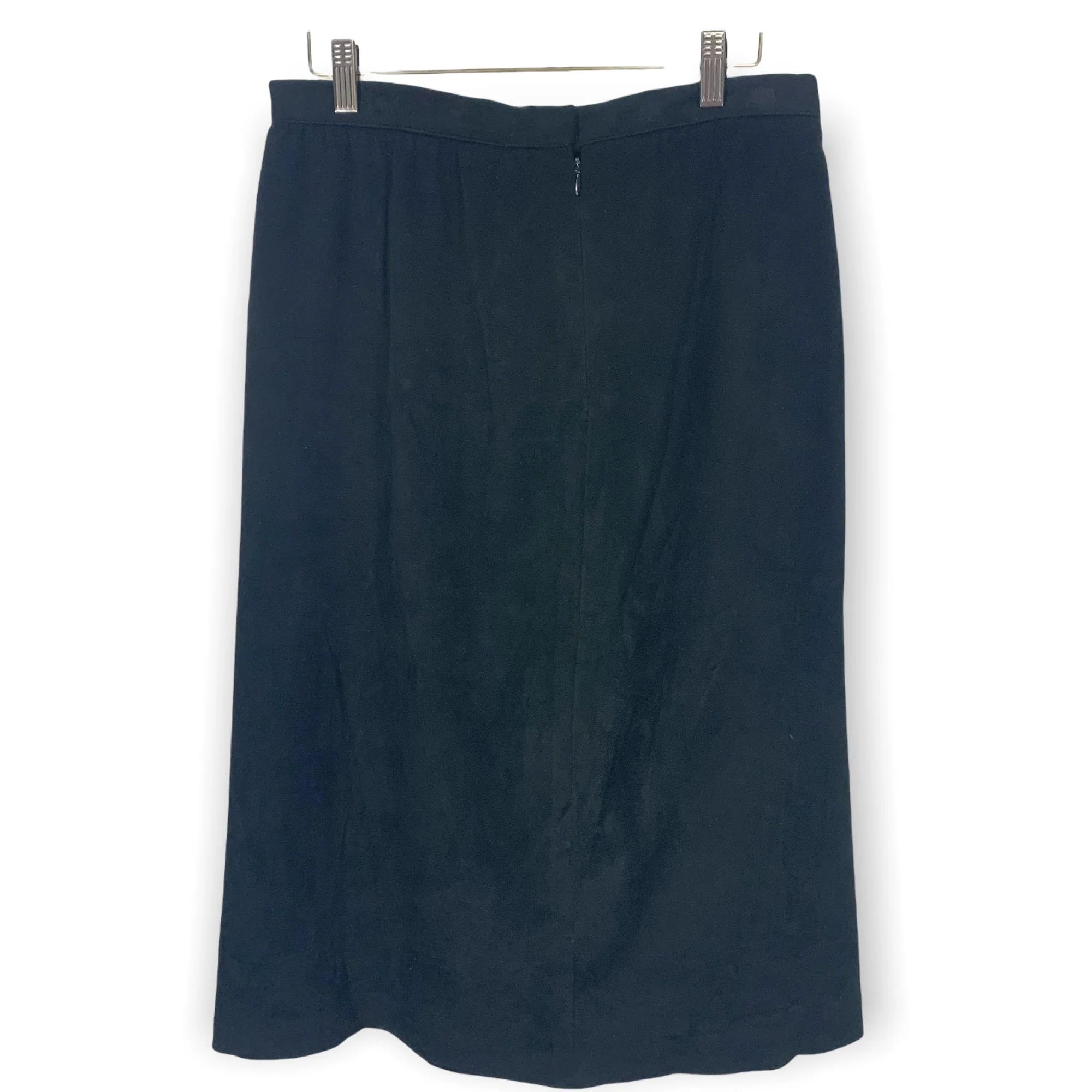 Vintage 90s Black Faux Suede Straight Knee Length Skirt Large by Samuel Robert - Image 2