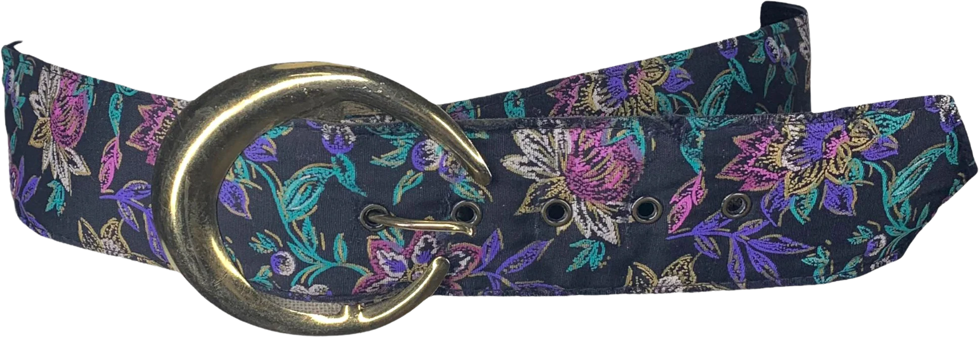 Vintage 90s Black Floral Open Circle Buckle Belt by All Nu Belt Industries