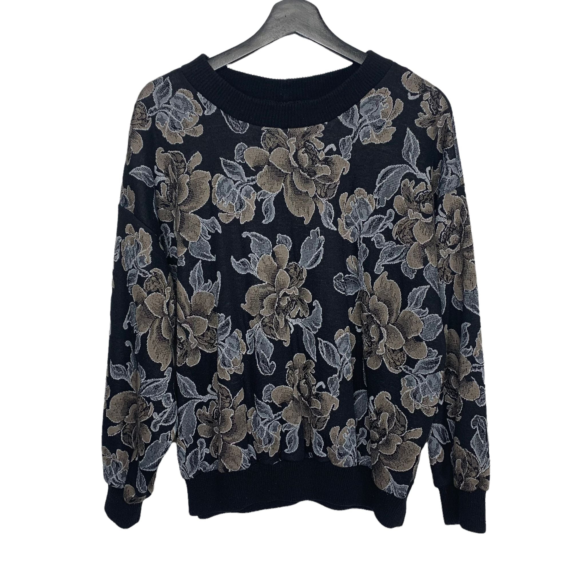 Vintage 90s Black Floral Print Pull Over Sweater by Rachie - Image 2