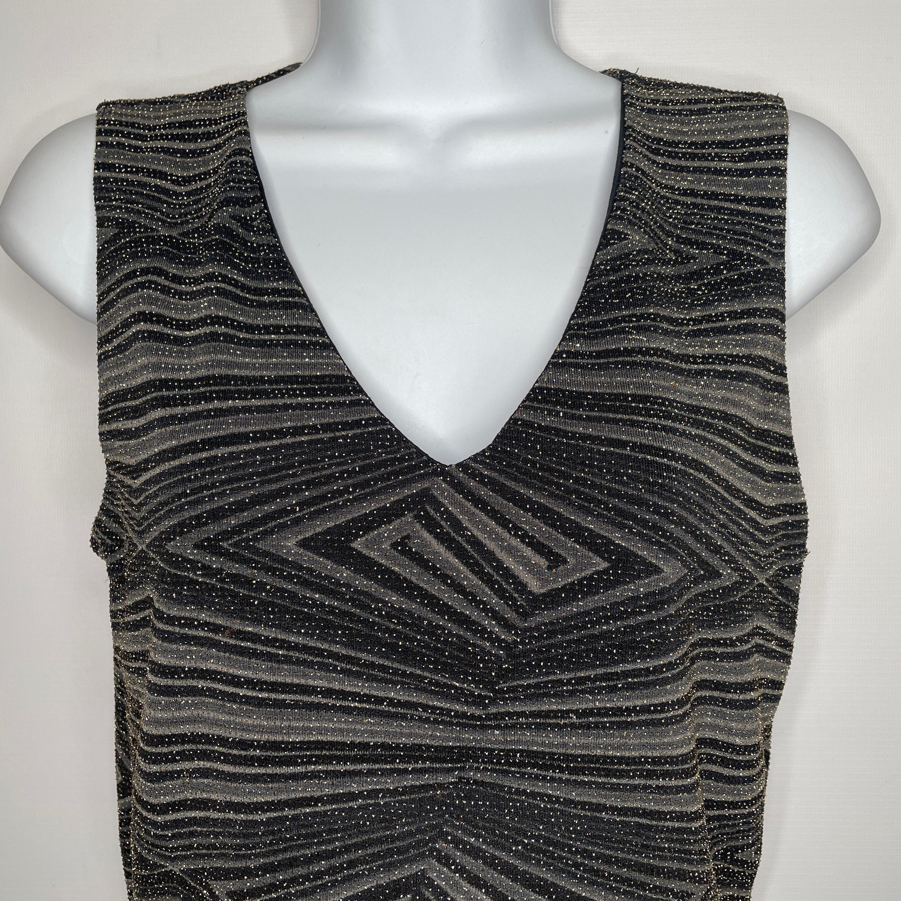 Vintage 90s Black Gray Geometric Metallic Sparkle Stretch Tank Top Size L by New Moine - Image 2