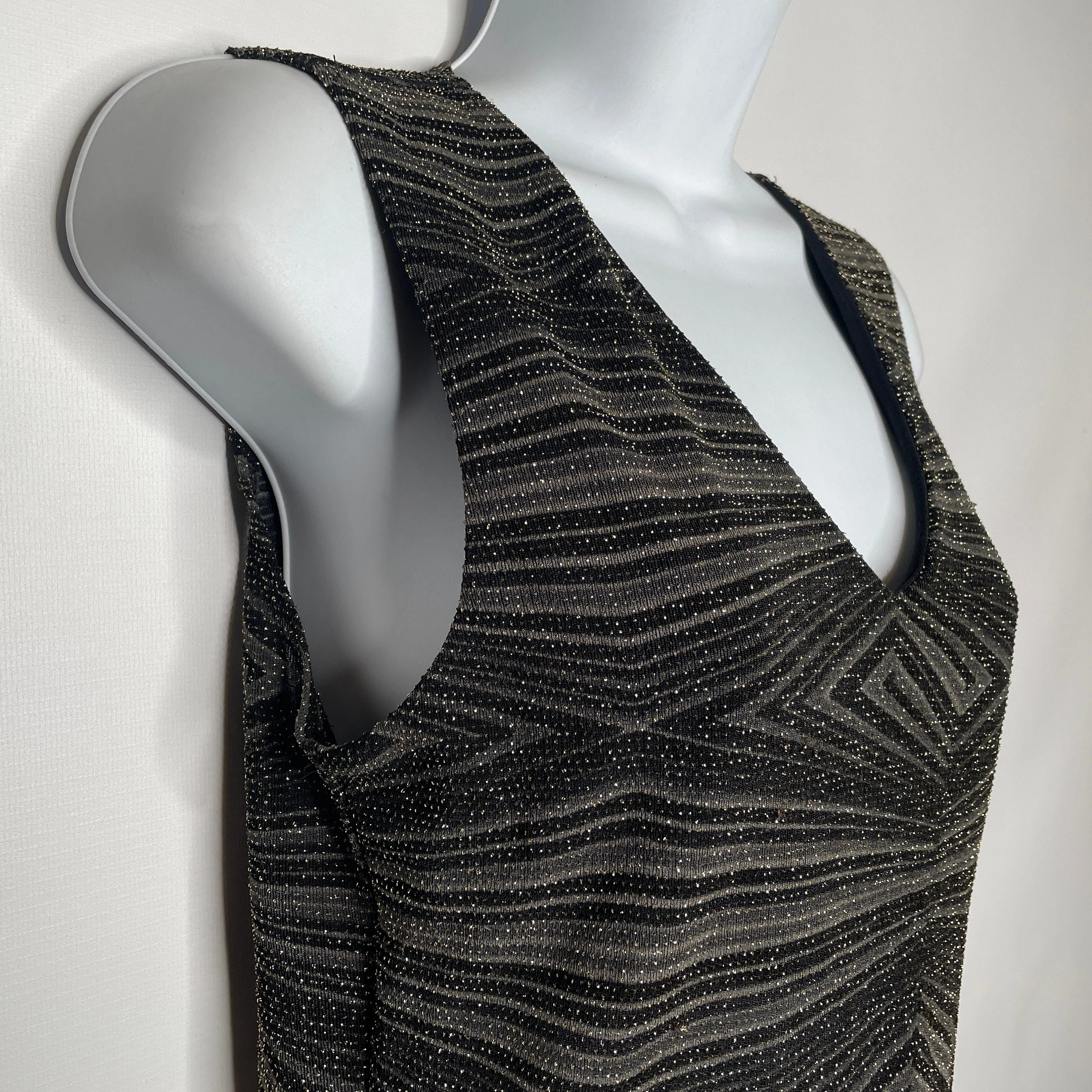 Vintage 90s Black Gray Geometric Metallic Sparkle Stretch Tank Top Size L by New Moine - Image 3
