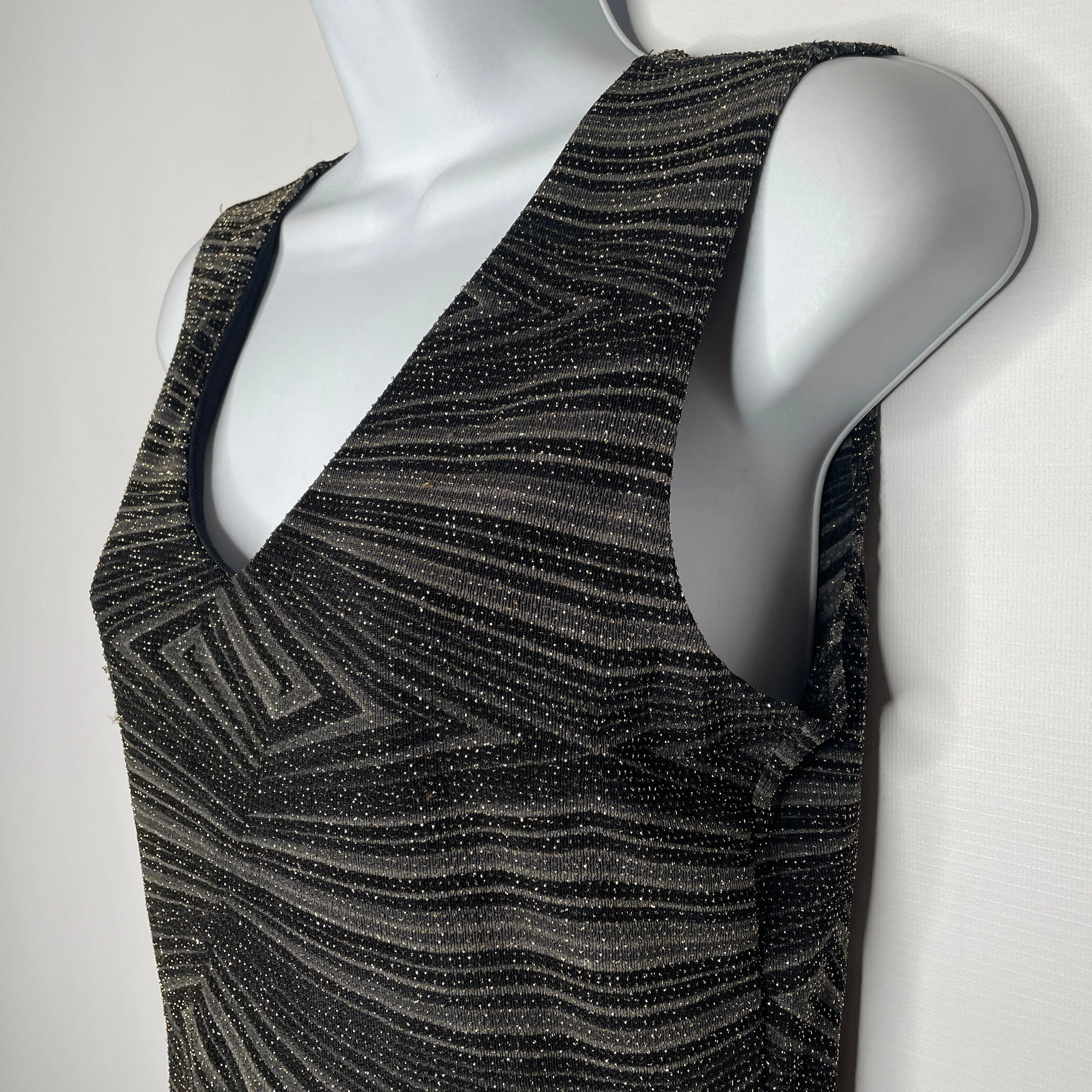 Vintage 90s Black Gray Geometric Metallic Sparkle Stretch Tank Top Size L by New Moine - Image 6