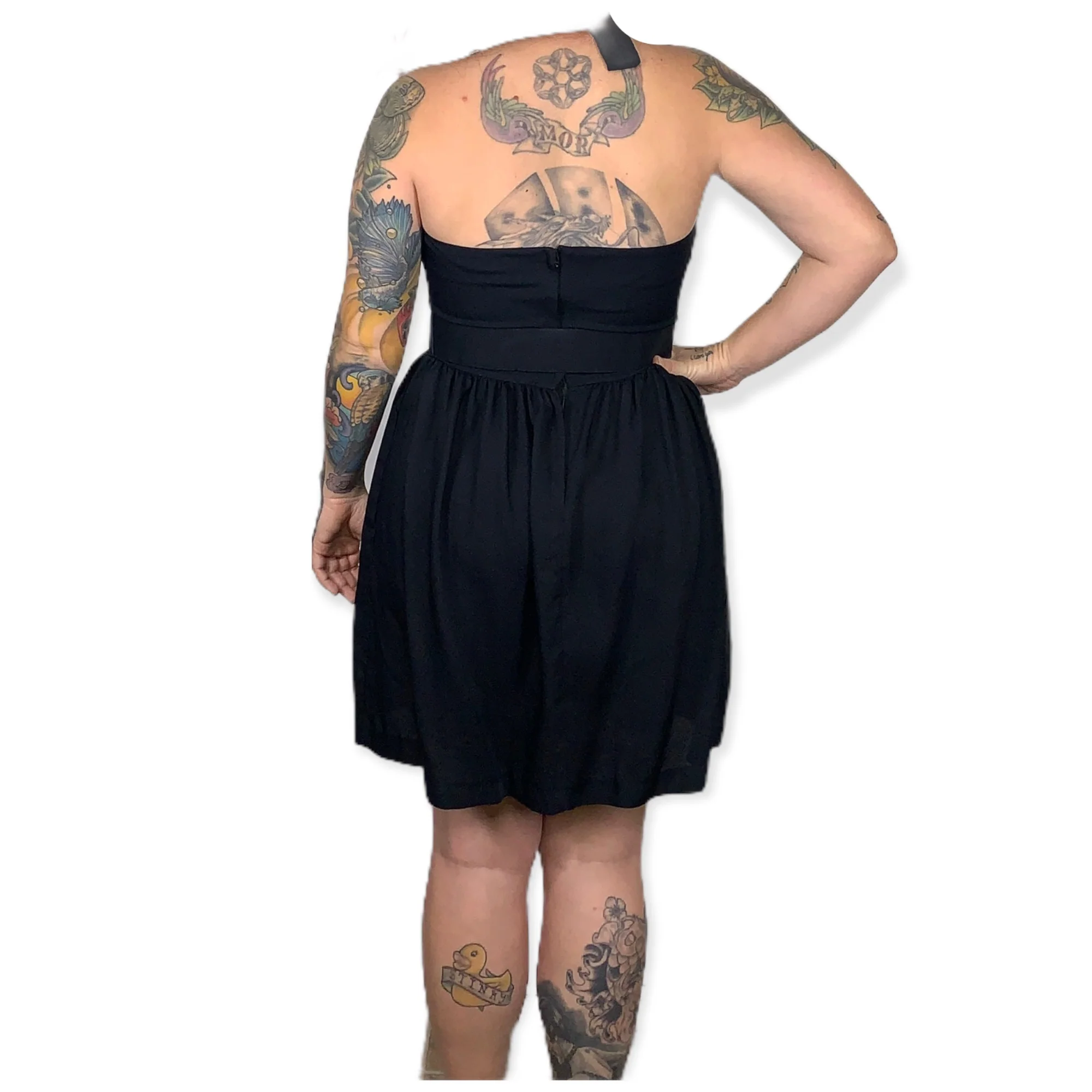 Vintage 90s Black Halter Gold Button A-Line Dress Size 11 12 - Image 2
