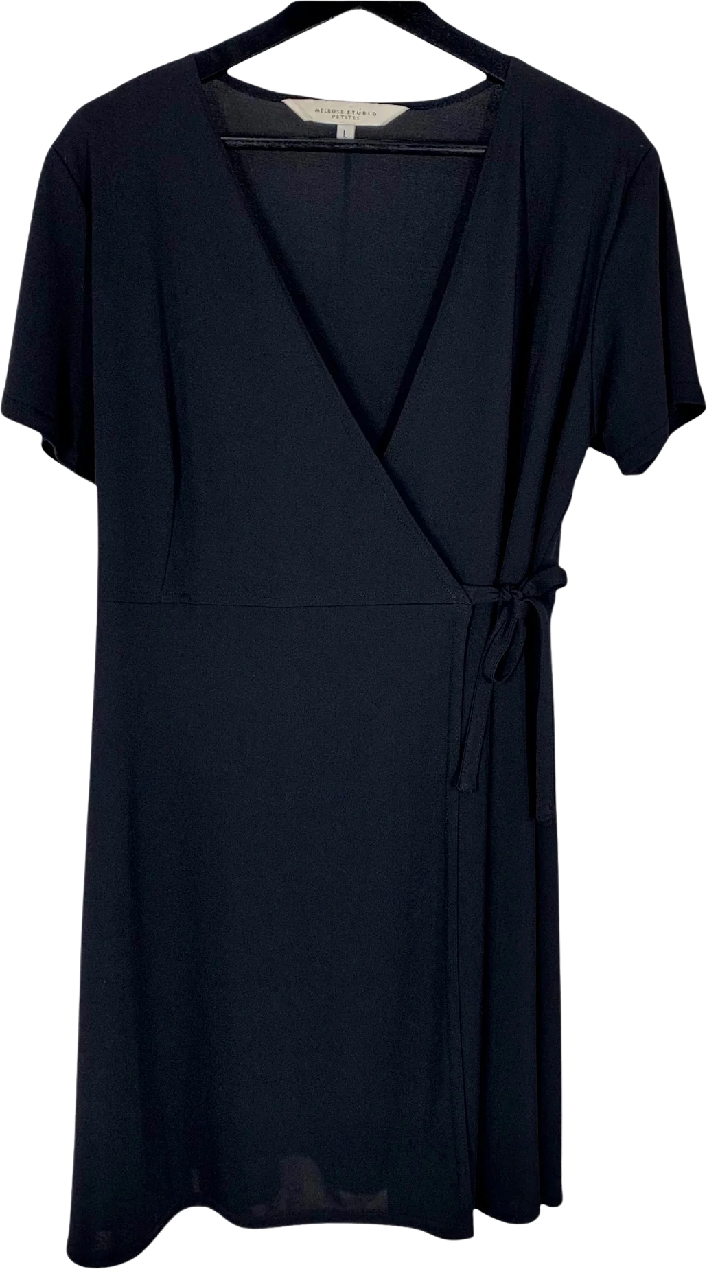 Vintage 90s Black Mini Short Sleeve Wrap Dress by Melrose Studio