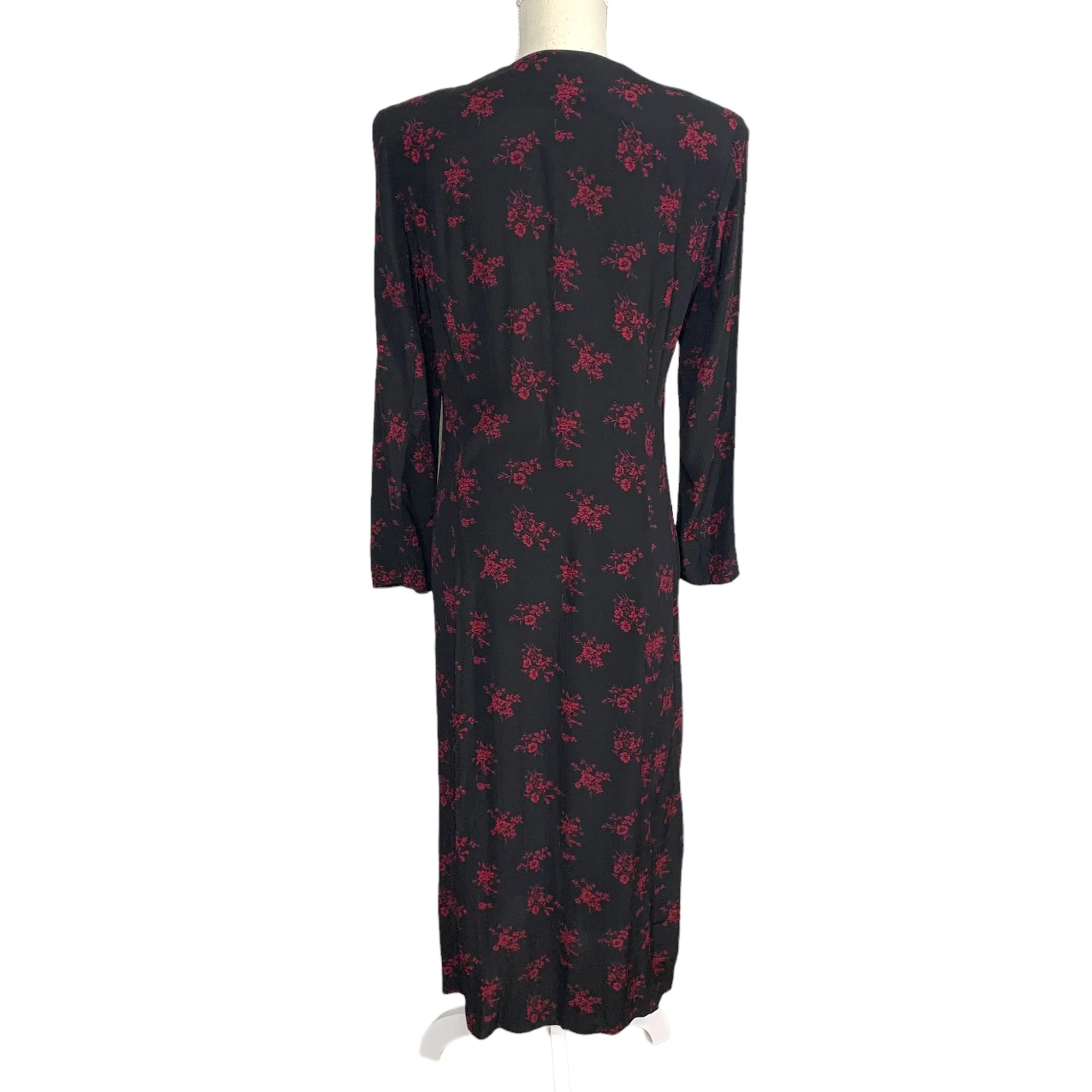 Vintage 90s Black Red Long Sleeve Button Up High Slit Long Top Large - Image 2