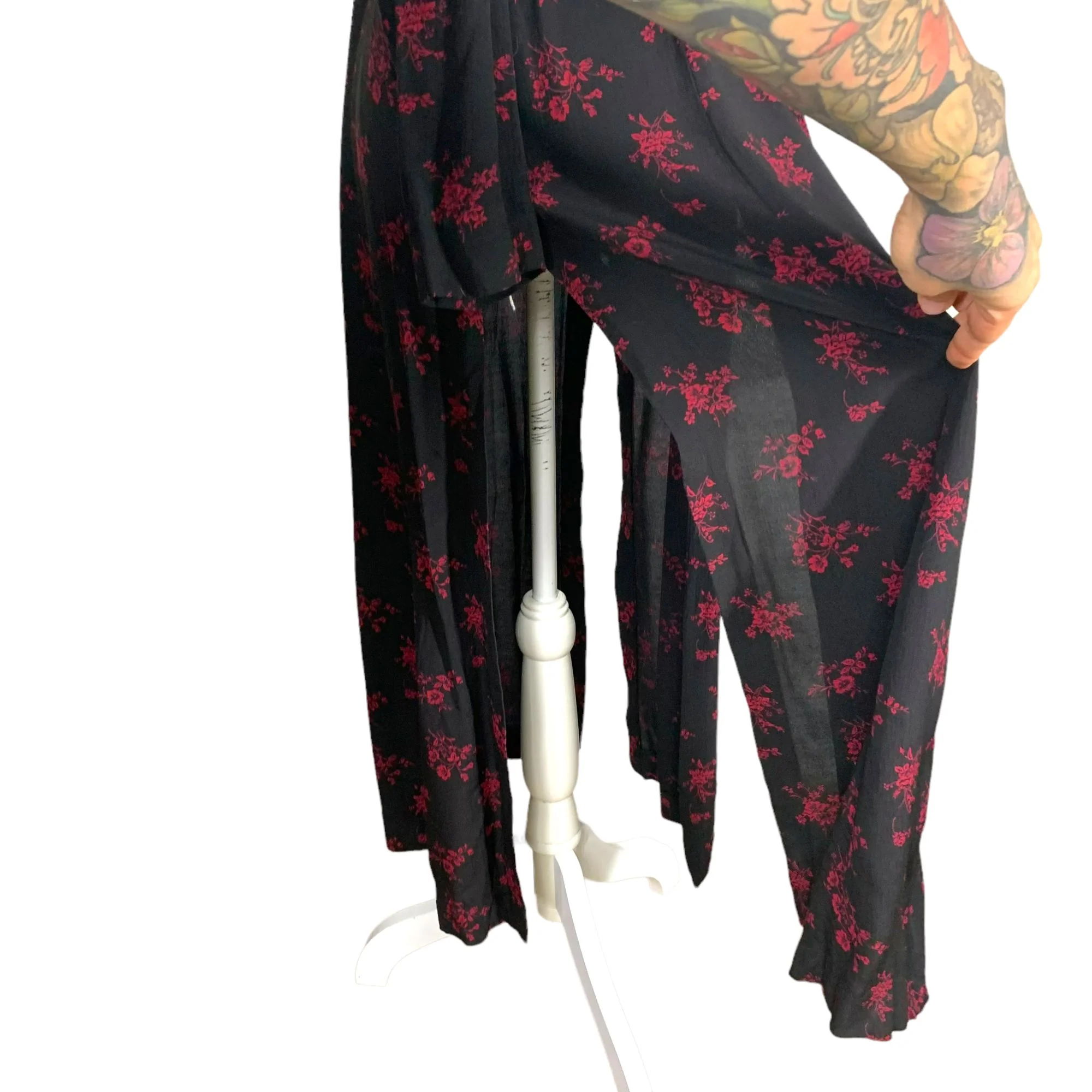 Vintage 90s Black Red Long Sleeve Button Up High Slit Long Top Large - Image 3