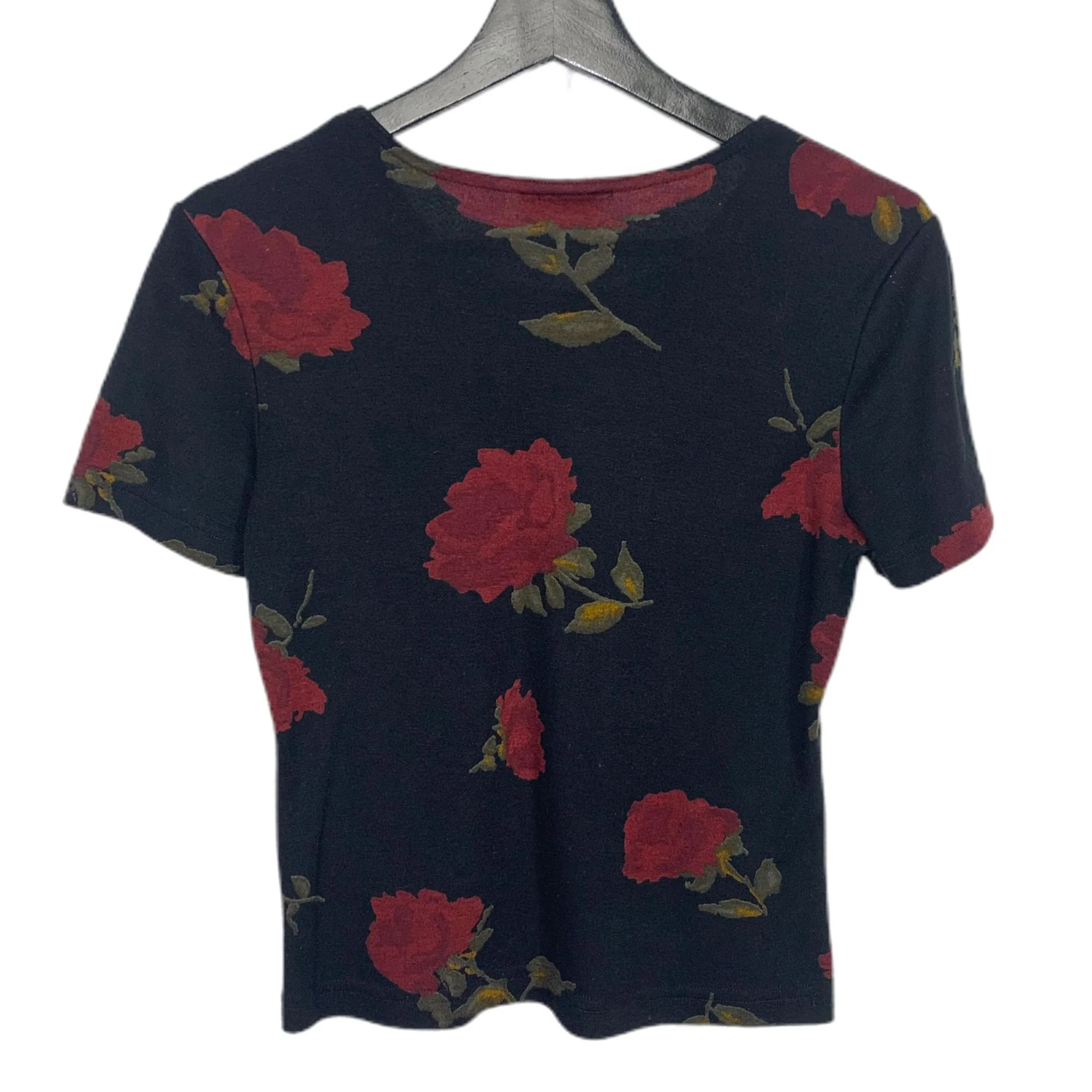 Vintage 90s Black Rose Print Short Sleeve Casual Top by Allison Taylor - Image 2