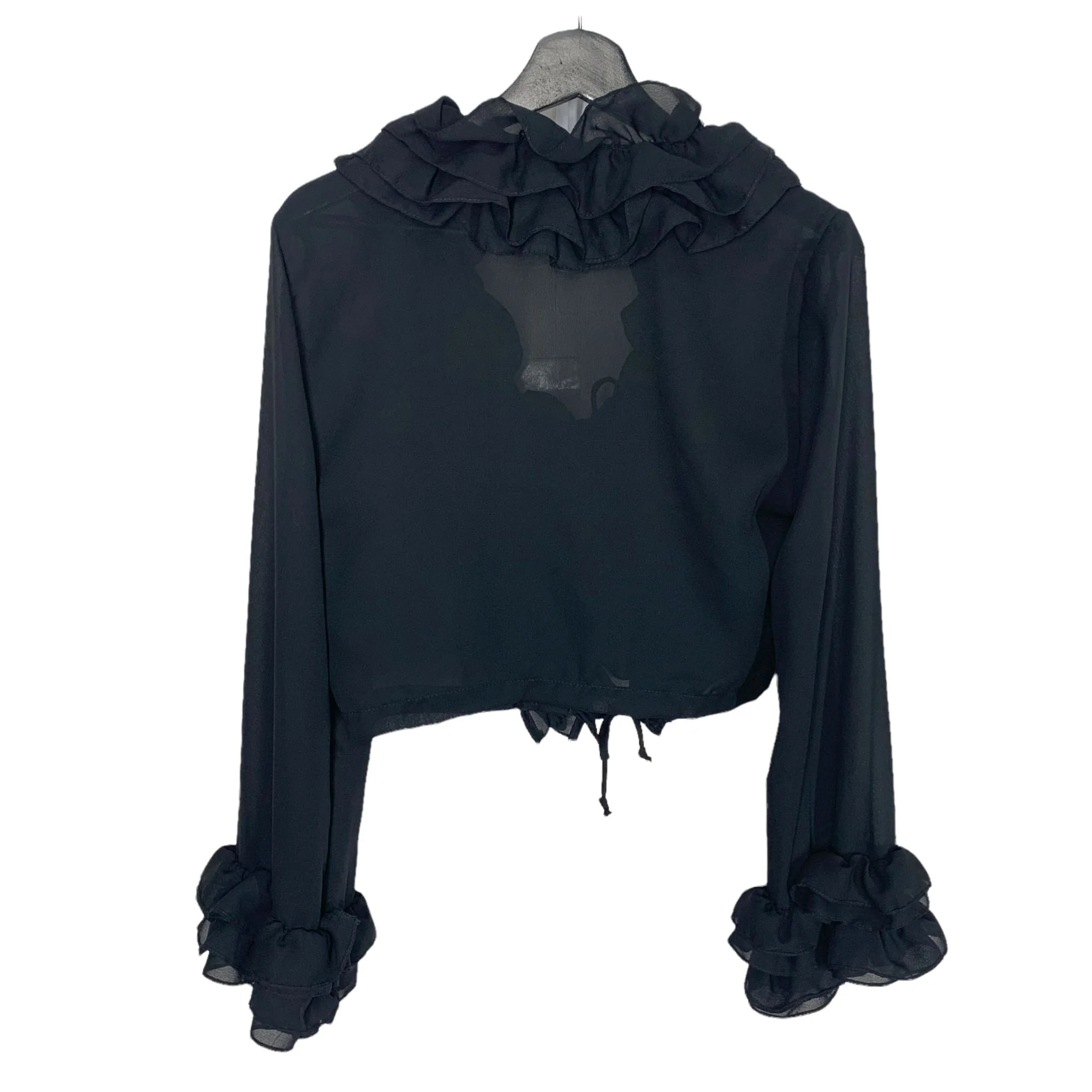 Vintage 90s Black Ruffle Short Waist Long Sleeve Sheer Bolero Jacket Medium by  Contempo Casuals - Image 3