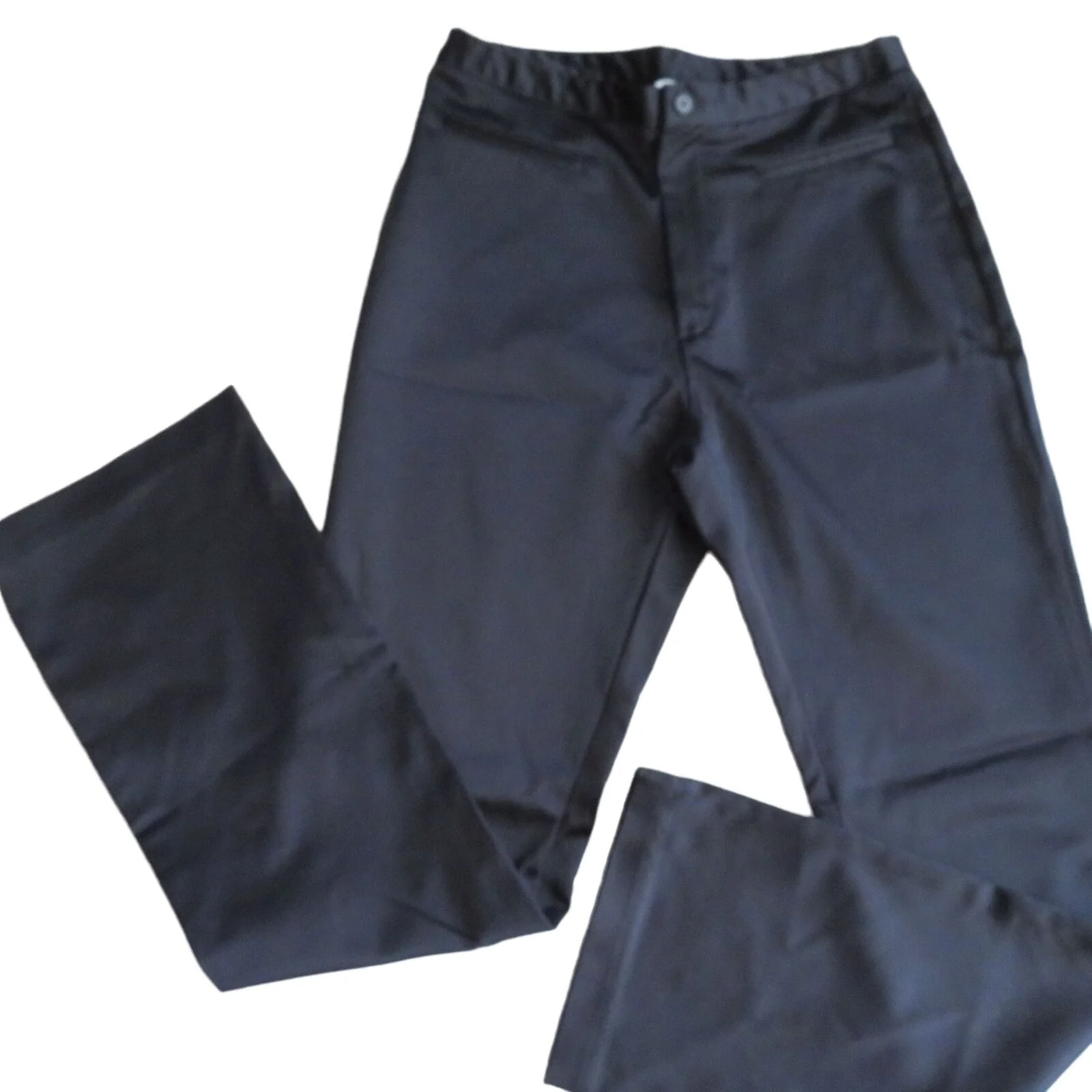 Vintage 90s Black Satin Straight Leg Pants Xs Mid Rise Flat Front by Strange Love - Image 5