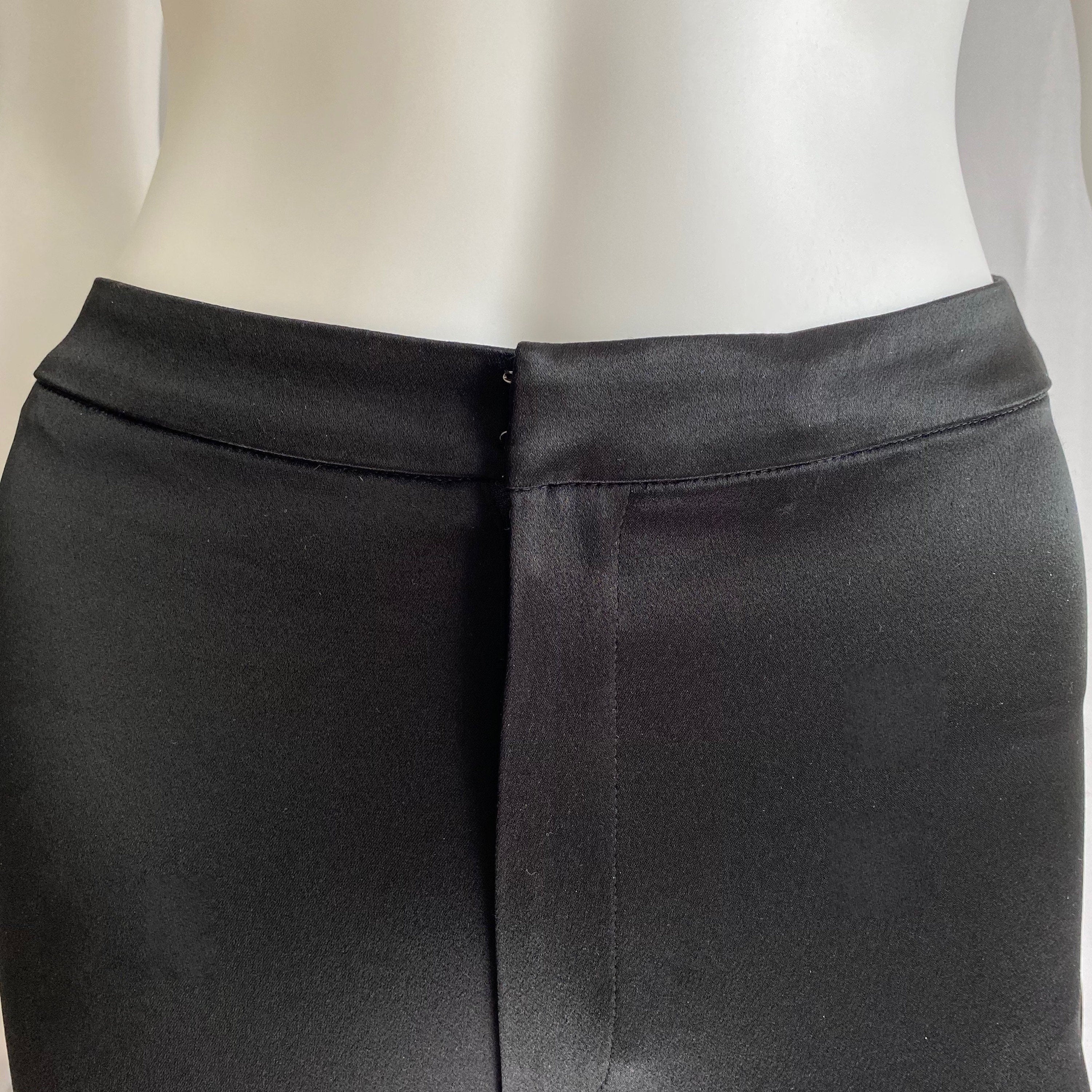 Vintage 90s Black Shiny Trousers Flat Front Minimalist Wide Leg Pant Trousers by Ellen Tracy - Image 3
