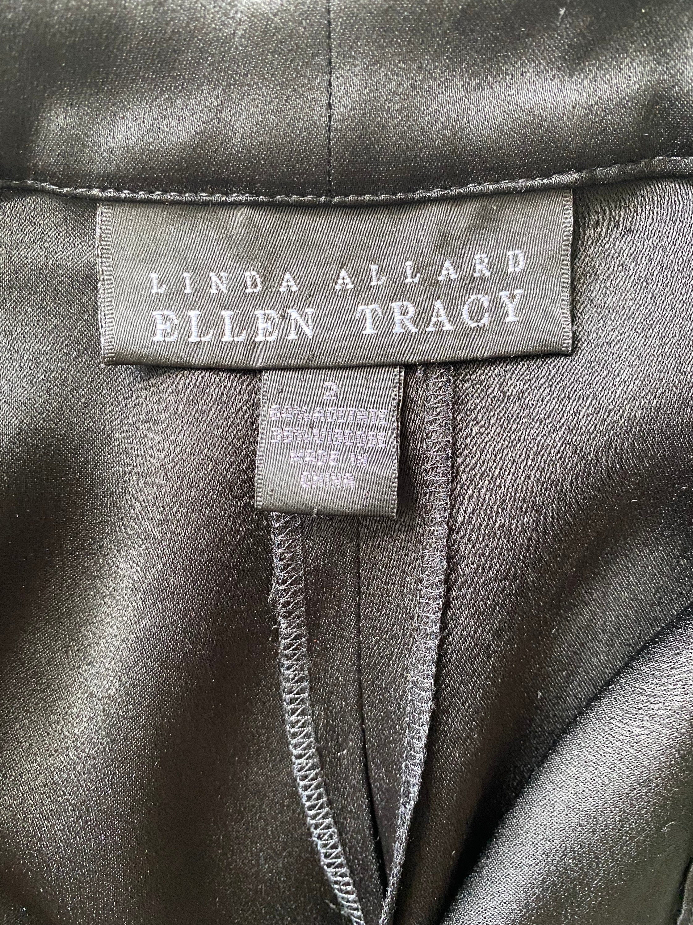 Vintage 90s Black Shiny Trousers Flat Front Minimalist Wide Leg Pant Trousers by Ellen Tracy - Image 5