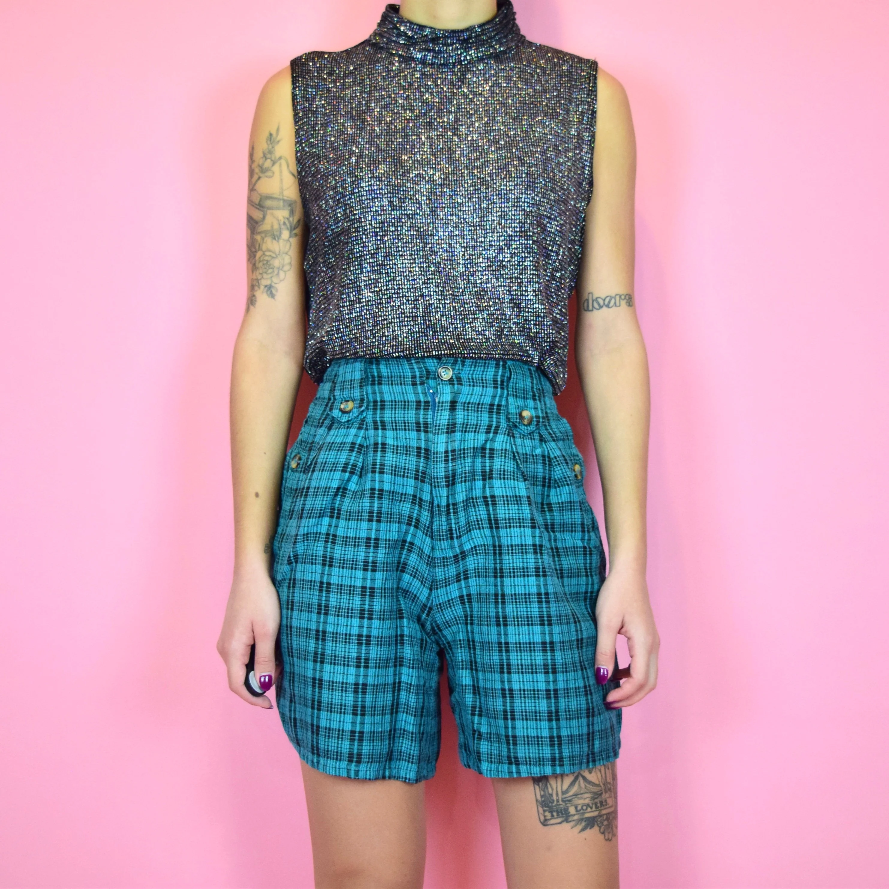 Vintage 90s Black Silver Sparkly Tank Top by Patchington - Image 2