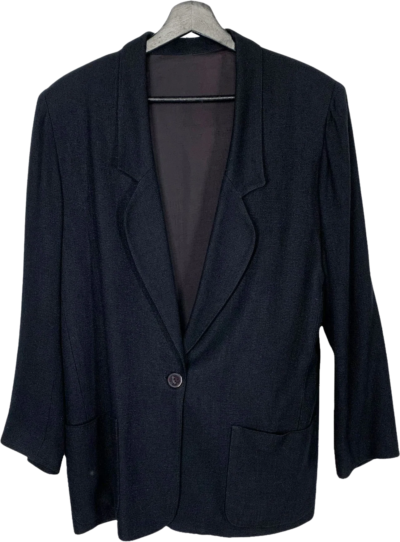 Vintage 90s Black Single Button Woven Blazer by Nordstrom