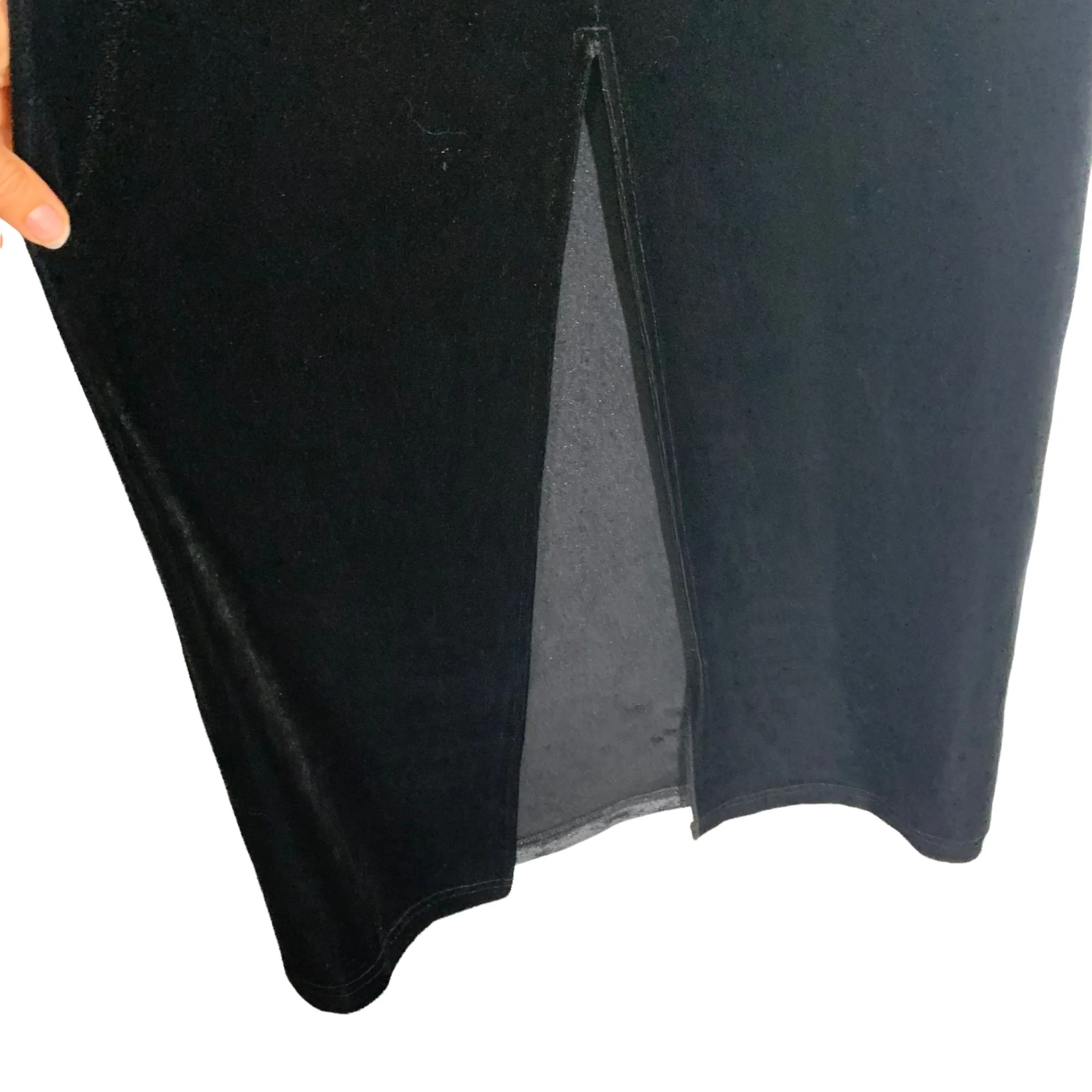 Vintage 90s Black Sleeveless Sweetheart Neck Mesh Velvet Full Length Dress Small - Image 3