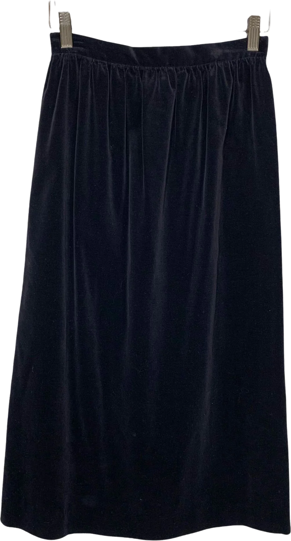 Vintage 90s Black Velvet Below Knee A-Line Skirt Small