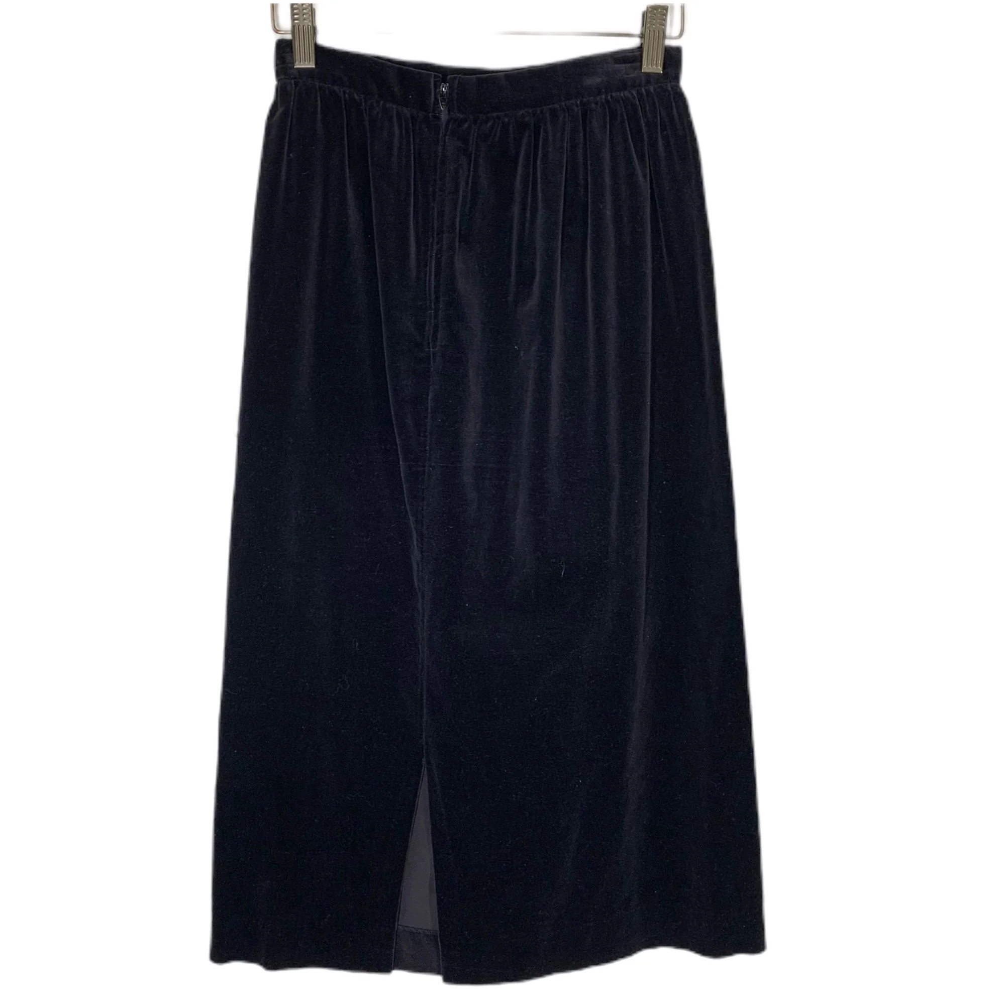 Vintage 90s Black Velvet Below Knee A-Line Skirt Small - Image 2