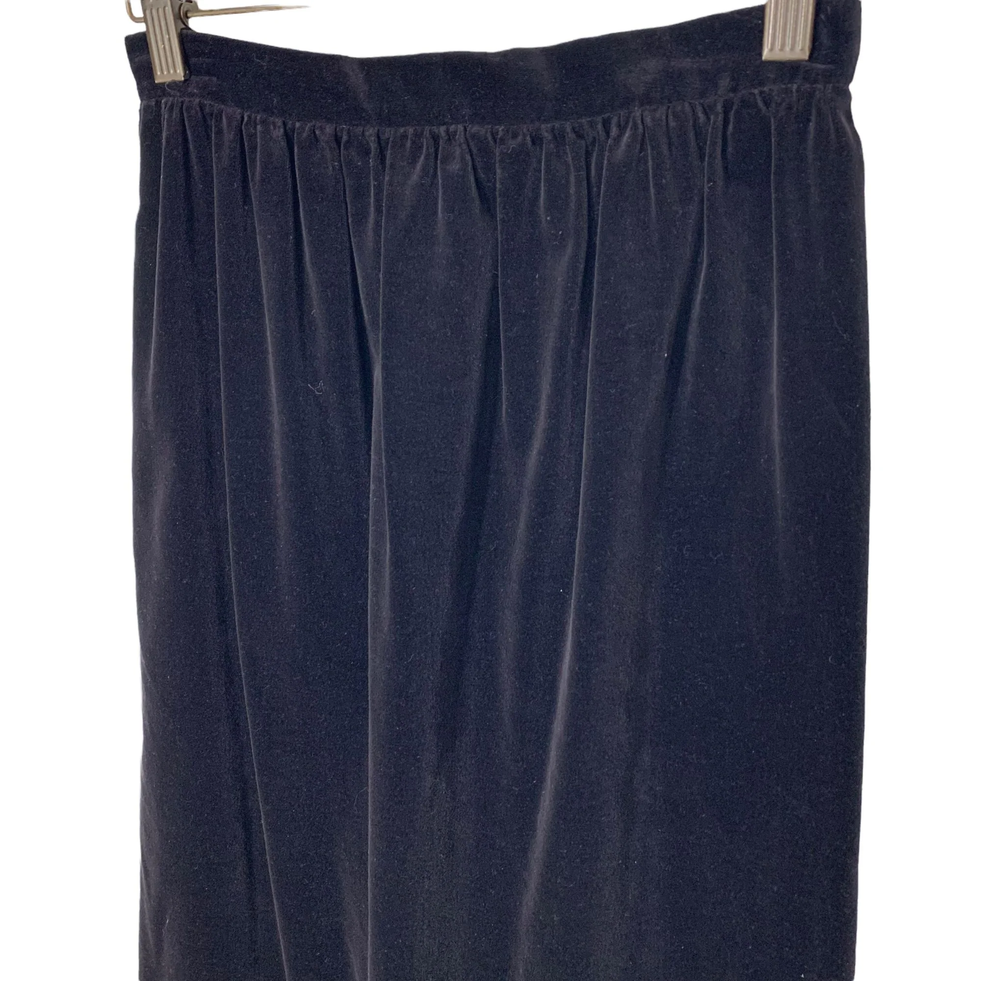 Vintage 90s Black Velvet Below Knee A-Line Skirt Small - Image 3