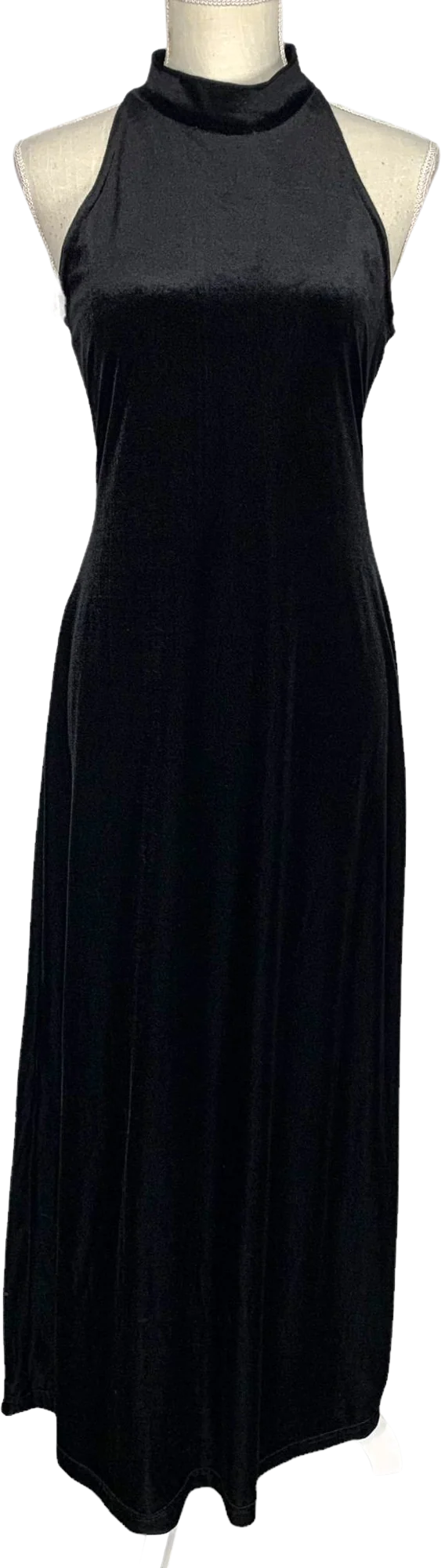 Vintage 90s Black Velvet Sleeveless Halter Formal Dress Medium by All That Jazz