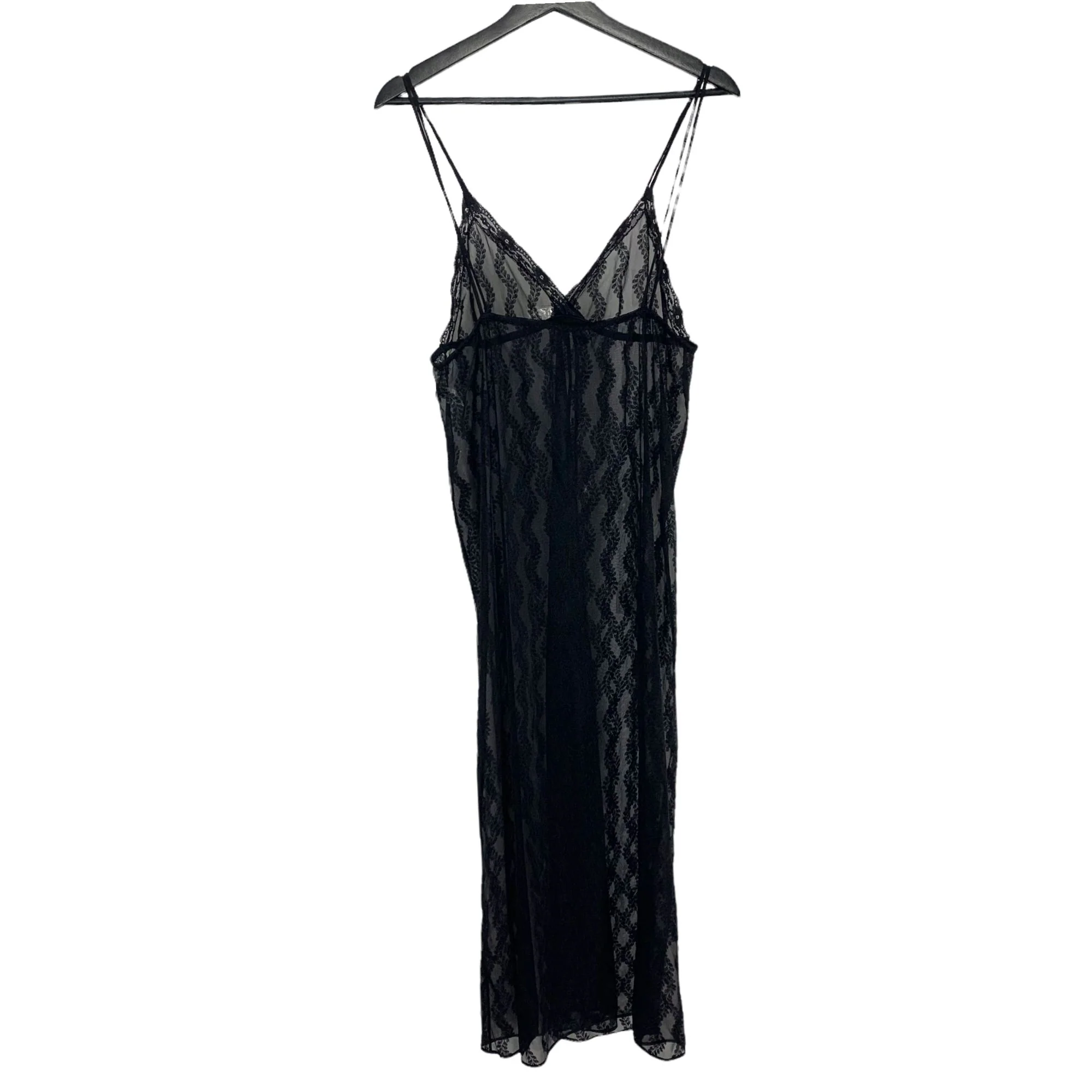 Vintage 90s Black Vine Patten Sheer Sleeveless Full Length Negligee by Beau Monde - Image 4