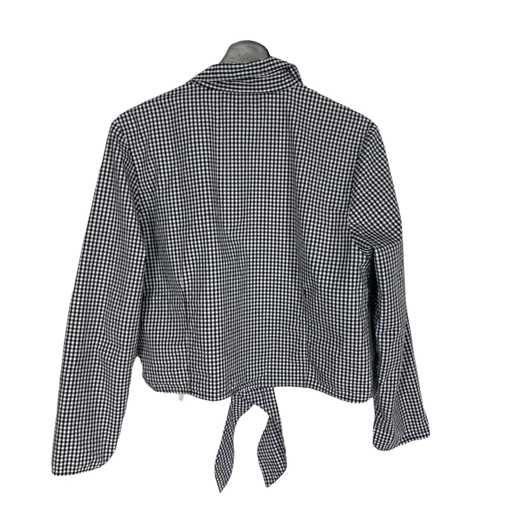 Vintage 90s Black White Gingham Checkered Button Up Long Sleeve Front Tie Large by JG Hook - Image 2