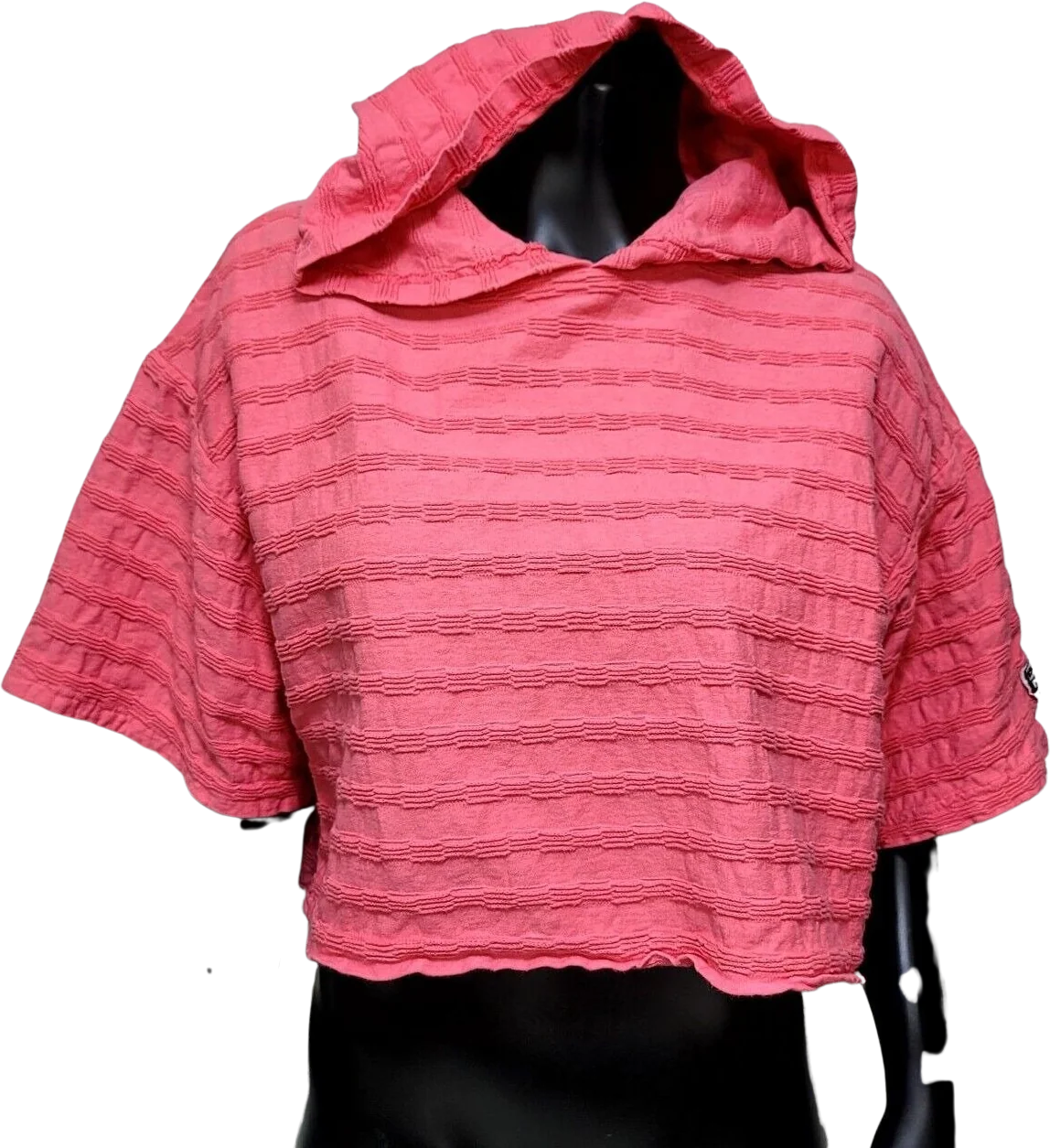 90s Neon Hot Pink Textured Hooded Crop Top Surf Beach By Blanc Noir