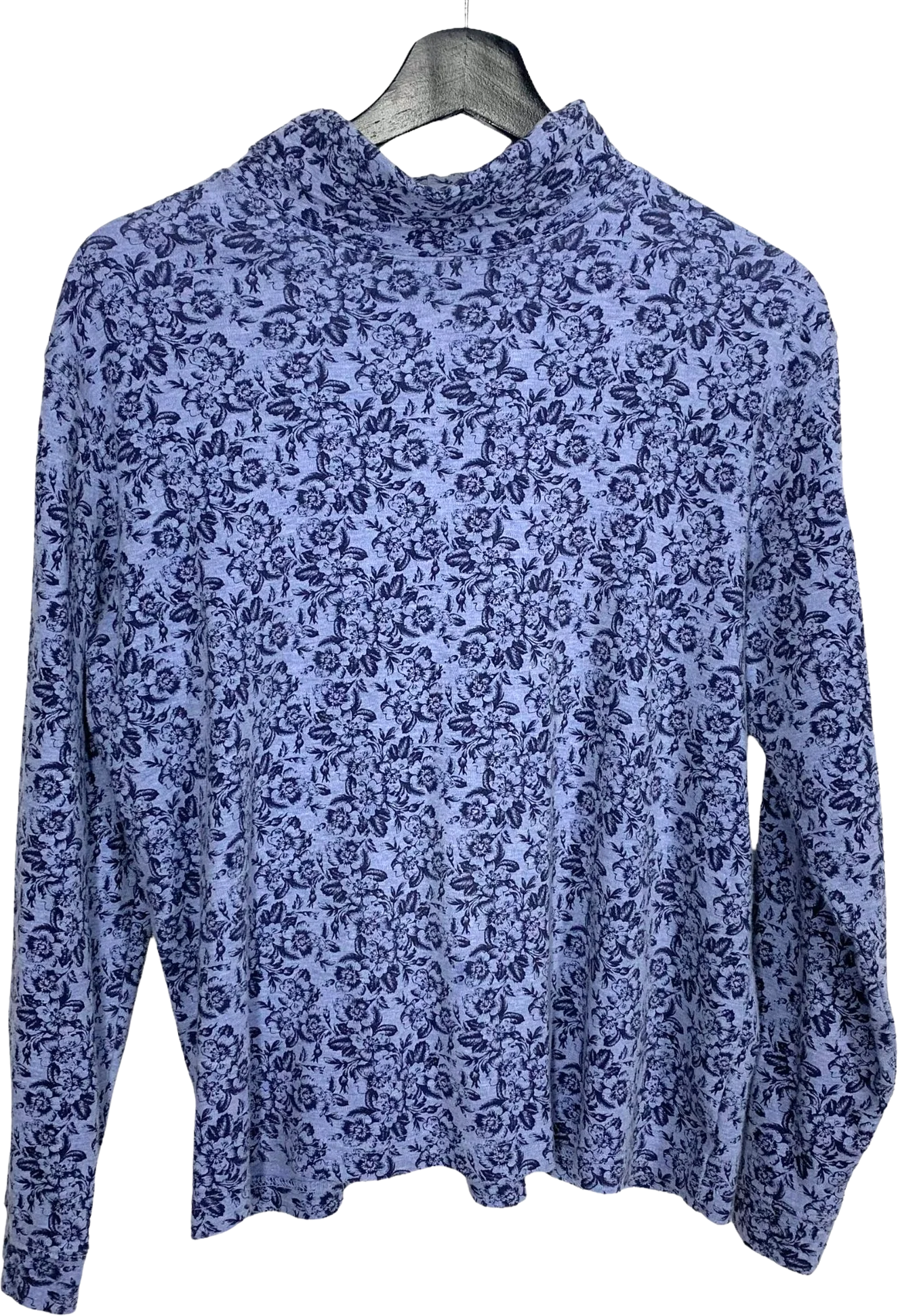 Vintage 90s Blue Black Floral Print Long Sleeve Turtleneck Top by St Johns Bay