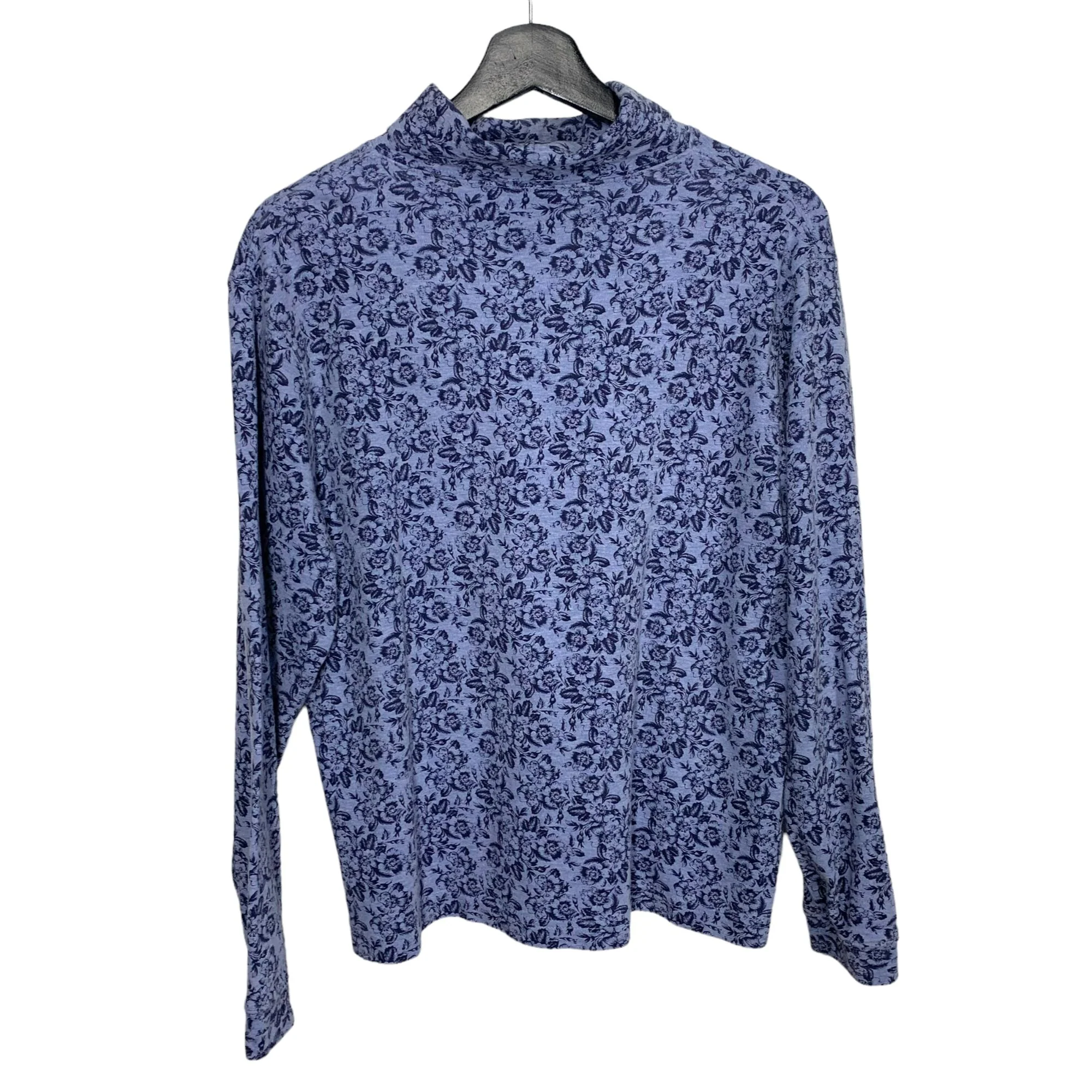 Vintage 90s Blue Black Floral Print Long Sleeve Turtleneck Top by St Johns Bay - Image 2